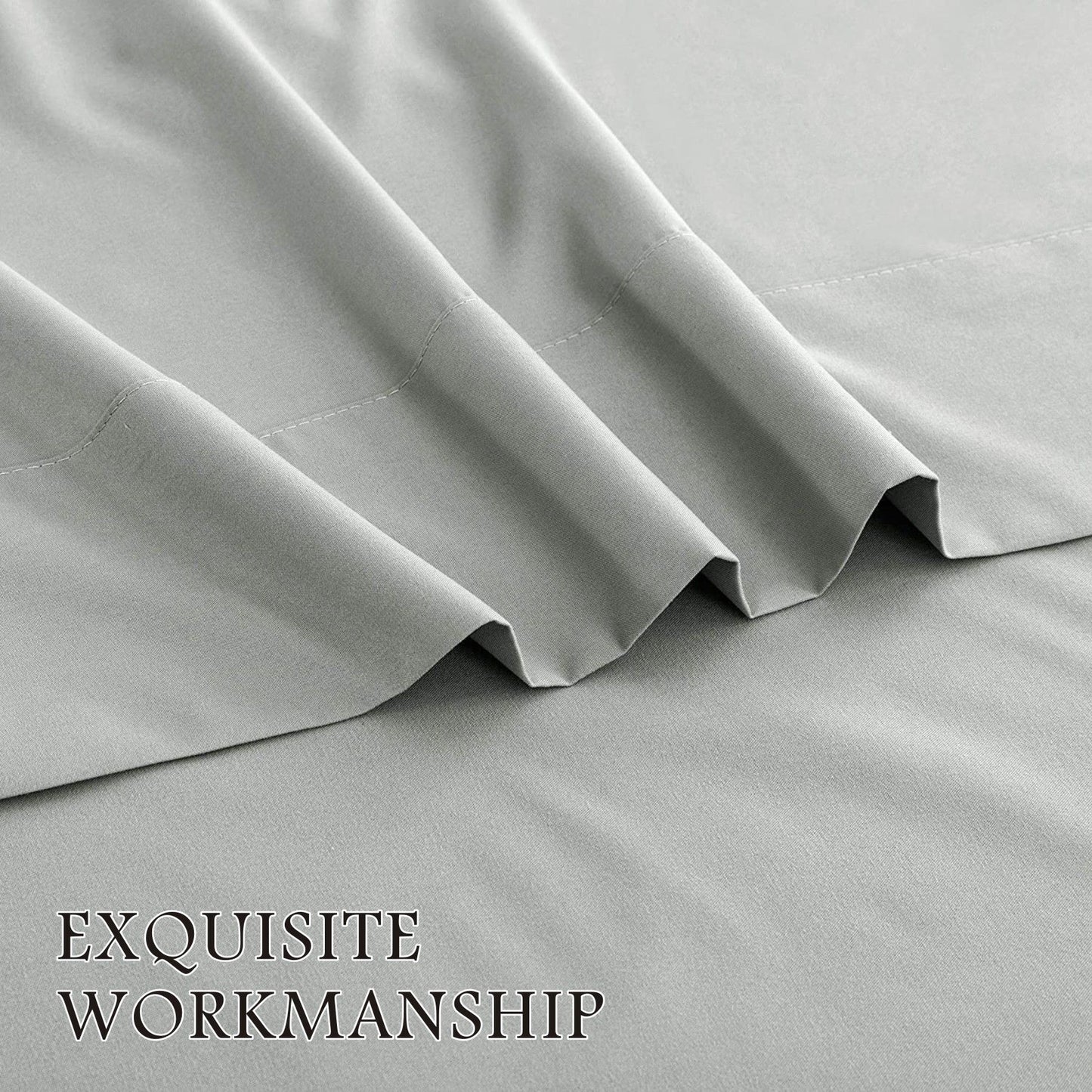 4 Piece Bed Sheet Set- Bedding Sheets & Pillowcases -Breathable Bedding - Wrinkle, Fade, Stain Resistant-Deep Pocket Flat Fitted Bed Sheet Set(Silver-gray,Double)