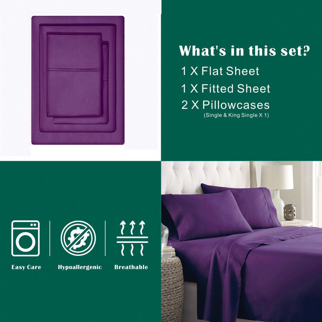 4 Piece Bed Sheet Set- Bedding Sheets & Pillowcases -Breathable Bedding - Wrinkle, Fade, Stain Resistant-Deep Pocket Flat Fitted Bed Sheet Set(Purple,Double)