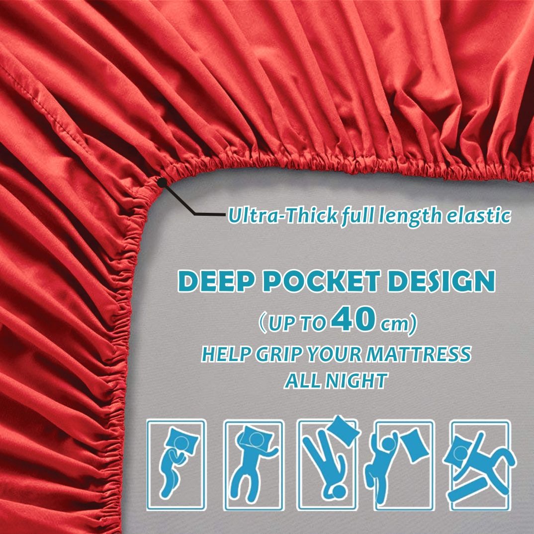 4 Piece Bed Sheet Set- Bedding Sheets & Pillowcases -Breathable Bedding - Wrinkle, Fade, Stain Resistant-Deep Pocket Flat Fitted Bed Sheet Set(Red,King)