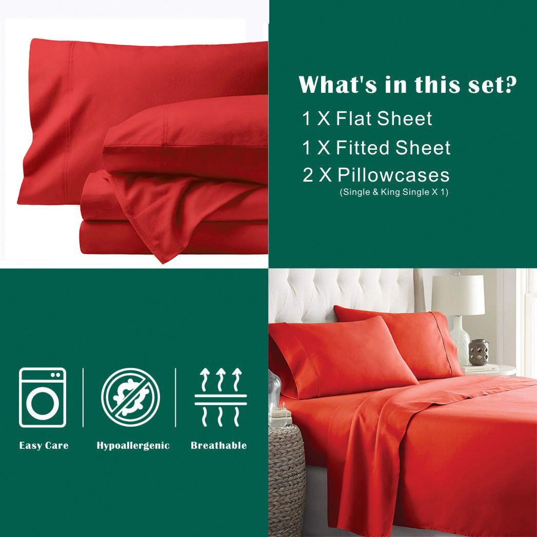 4 Piece Bed Sheet Set- Bedding Sheets & Pillowcases -Breathable Bedding - Wrinkle, Fade, Stain Resistant-Deep Pocket Flat Fitted Bed Sheet Set(Red,King)