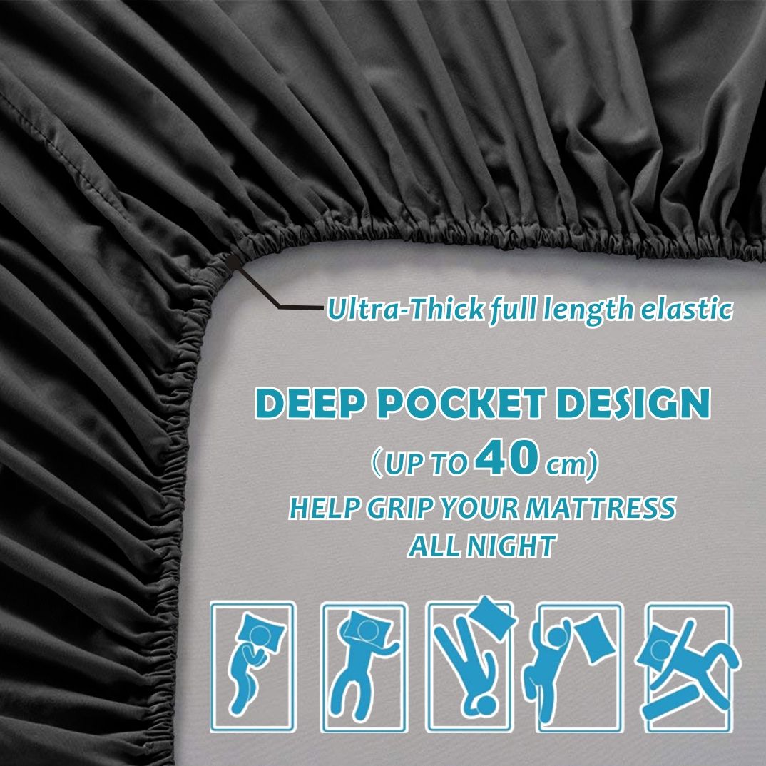 4 Piece Bed Sheet Set- Bedding Sheets & Pillowcases -Breathable Bedding - Wrinkle, Fade, Stain Resistant-Deep Pocket Flat Fitted Bed Sheet Set(Black,King)
