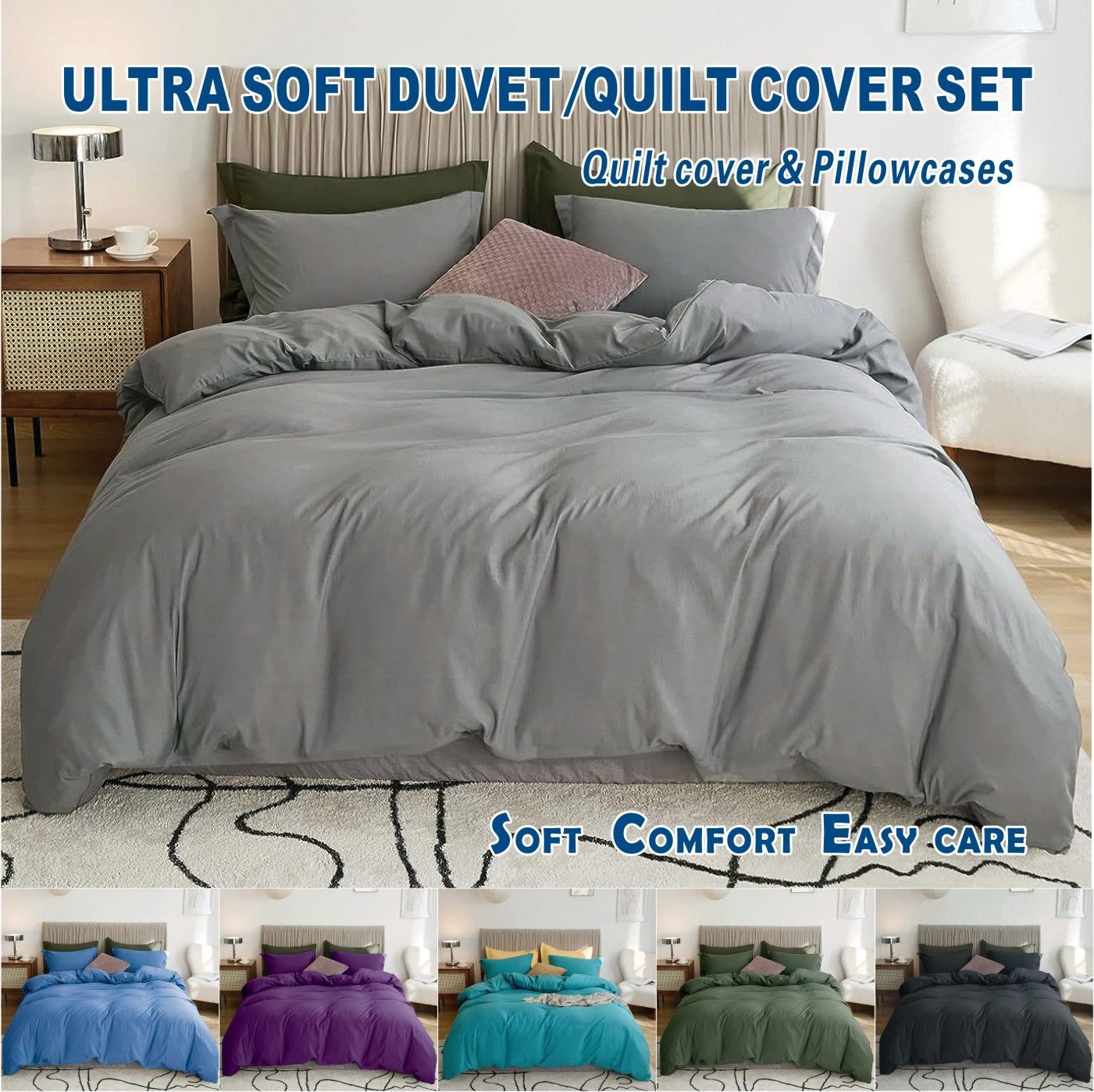 2 Piece Hotel Soft Microfiber Quilt Cover Set-2000TC Duvet/Donna Cover Set & Pillowcases -1 Quilt Cover Zipper Closure & 1 x Pillowcases-Breathable Bedding - Wrinkle, Fade, Stain Resistant(Grey,King Single)