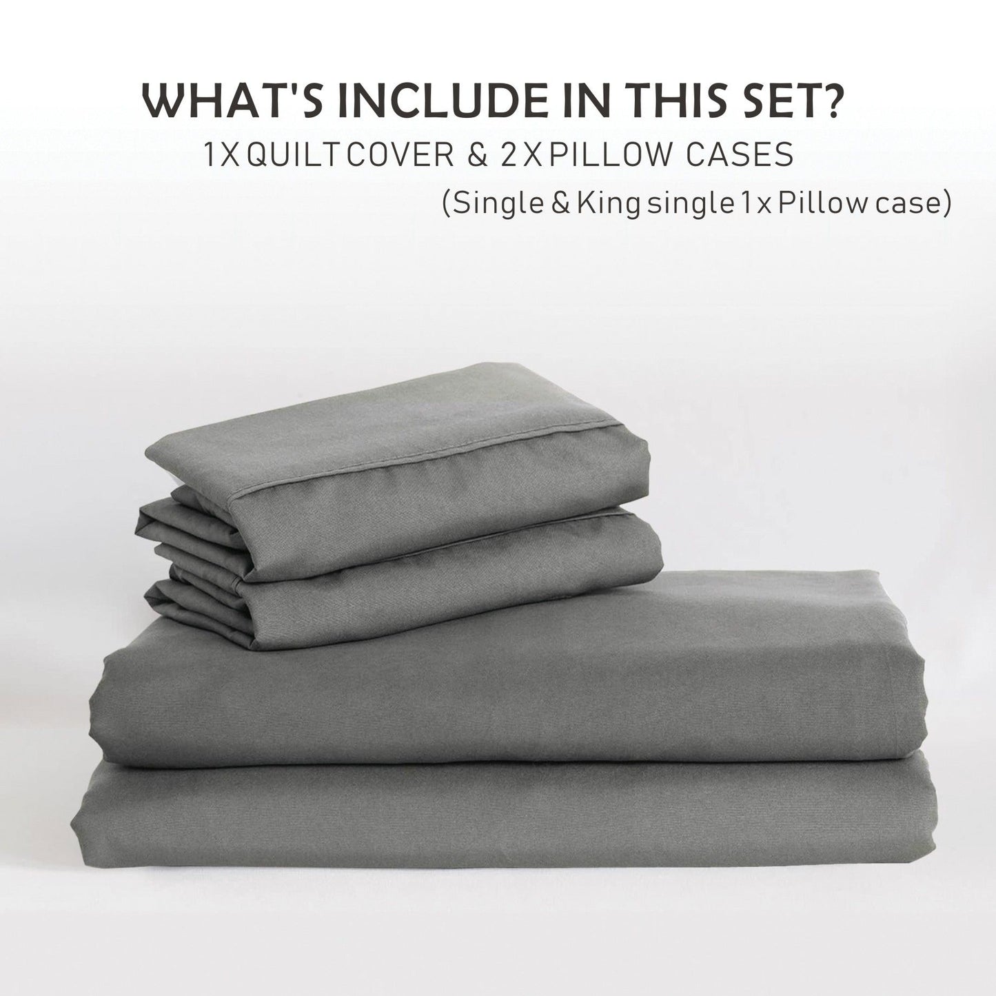 2 Piece Hotel Soft Microfiber Quilt Cover Set-2000TC Duvet/Donna Cover Set & Pillowcases -1 Quilt Cover Zipper Closure & 1 x Pillowcases-Breathable Bedding - Wrinkle, Fade, Stain Resistant(Grey,King Single)