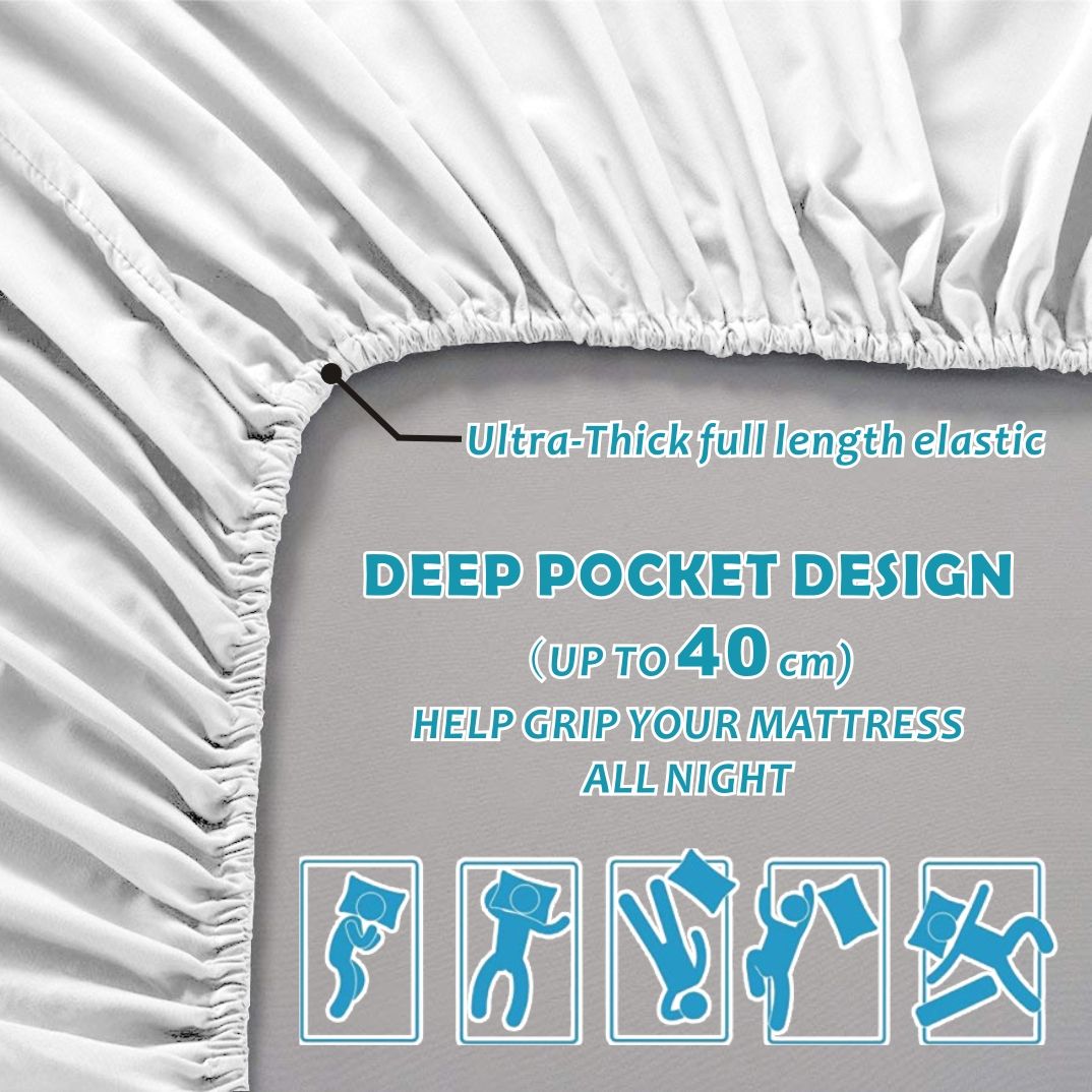 3 Piece Bed Sheet Set- Bedding Sheets & Pillowcases -Breathable Bedding - Wrinkle, Fade, Stain Resistant-Deep Pocket Flat Fitted Bed Sheet Set(White,King Single)