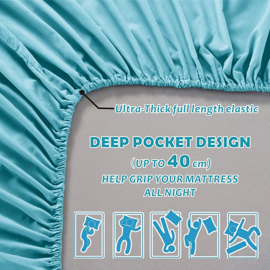 3 Piece Bed Sheet Set- Bedding Sheets & Pillowcases -Breathable Bedding - Wrinkle, Fade, Stain Resistant-Deep Pocket Flat Fitted Bed Sheet Set(Ice Blue,King Single)