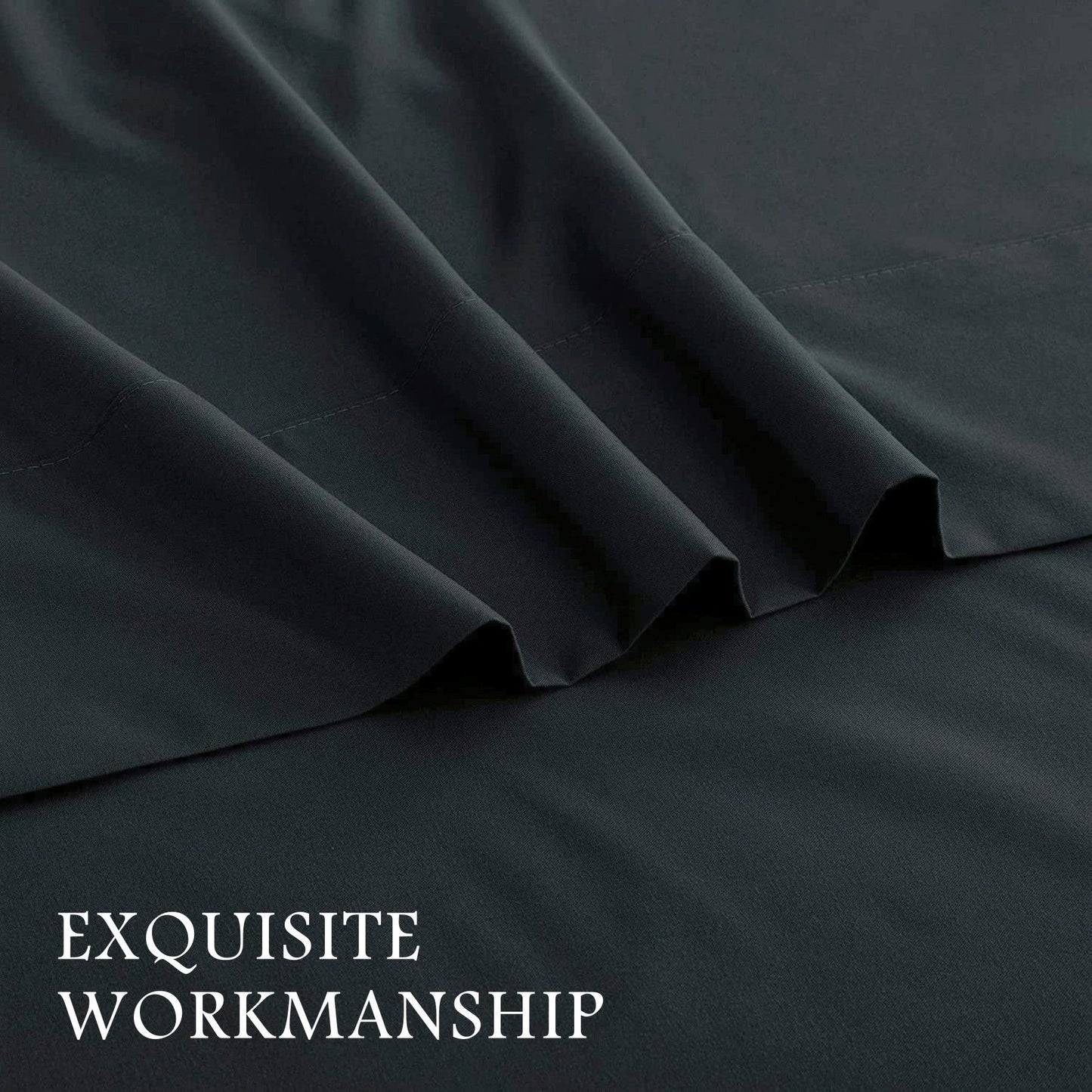 3 Piece Bed Sheet Set- Bedding Sheets & Pillowcases -Breathable Bedding - Wrinkle, Fade, Stain Resistant-Deep Pocket Flat Fitted Bed Sheet Set(Black,King Single)