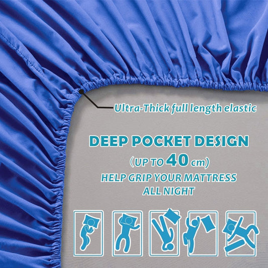 3 Piece Bed Sheet Set- Bedding Sheets & Pillowcases -Breathable Bedding - Wrinkle, Fade, Stain Resistant-Deep Pocket Flat Fitted Bed Sheet Set(Royal blue,King Single)