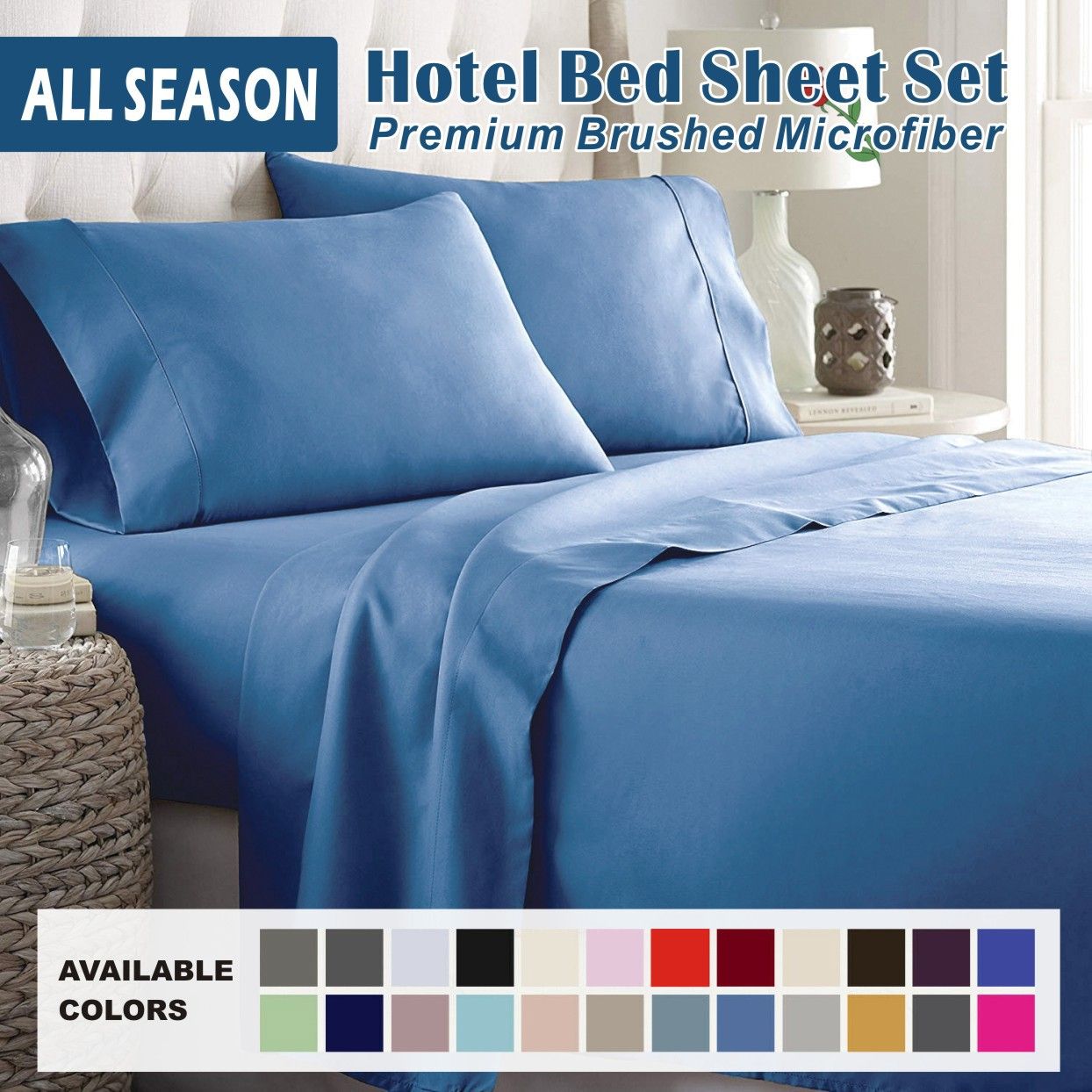 3 Piece Bed Sheet Set- Bedding Sheets & Pillowcases -Breathable Bedding - Wrinkle, Fade, Stain Resistant-Deep Pocket Flat Fitted Bed Sheet Set(Ocean,King Single)
