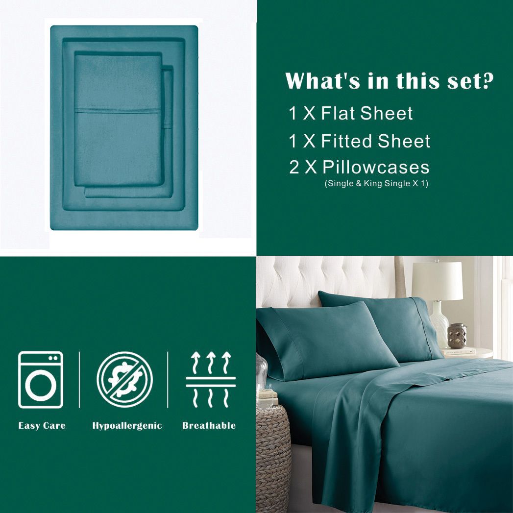 3 Piece Bed Sheet Set- Bedding Sheets & Pillowcases -Breathable Bedding - Wrinkle, Fade, Stain Resistant-Deep Pocket Flat Fitted Bed Sheet Set(Biscay blue,King Single)