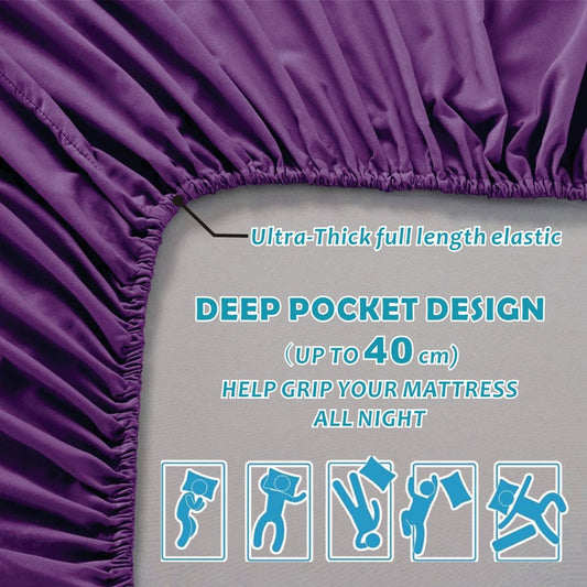 3 Piece Bed Sheet Set- Bedding Sheets & Pillowcases -Breathable Bedding - Wrinkle, Fade, Stain Resistant-Deep Pocket Flat Fitted Bed Sheet Set(Purple,King Single)
