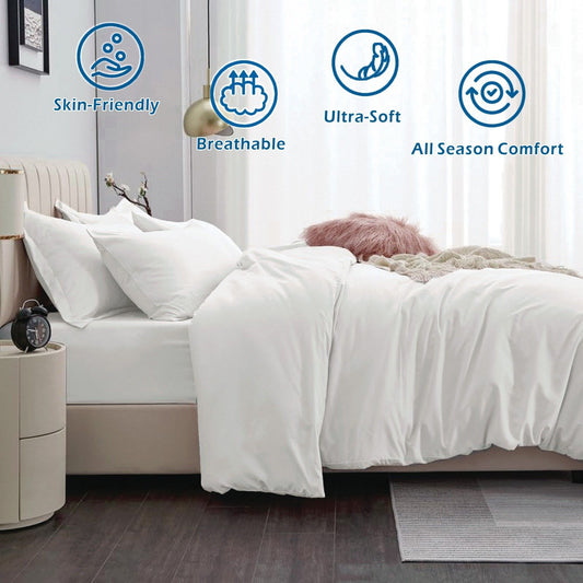 3 Piece Hotel Soft Microfiber Quilt Cover Set-2000TC Duvet/Donna Cover Set & Pillowcases -1 Quilt Cover Zipper Closure & 1 x Pillowcases-Breathable Bedding - Wrinkle, Fade, Stain Resistant(Raw white,Queen)