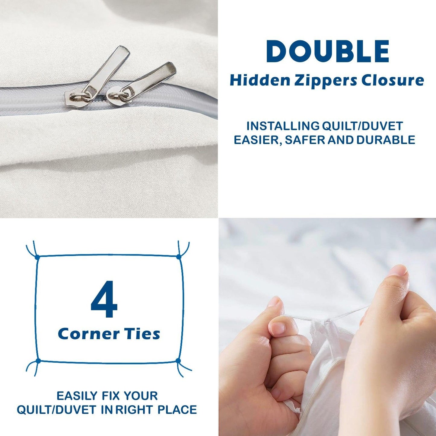 3 Piece Hotel Soft Microfiber Quilt Cover Set-2000TC Duvet/Donna Cover Set & Pillowcases -1 Quilt Cover Zipper Closure & 1 x Pillowcases-Breathable Bedding - Wrinkle, Fade, Stain Resistant(Raw white,Queen)