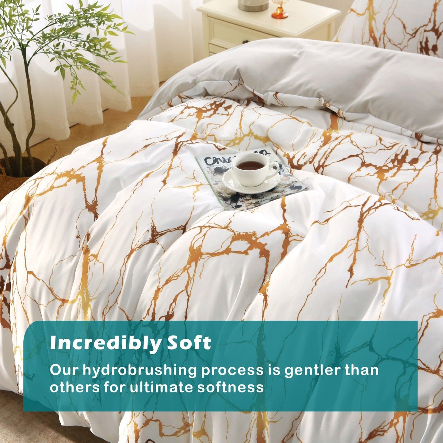 3 Piece Hotel Soft Microfiber Quilt Cover Set-2000TC Duvet/Donna Cover Set & Pillowcases -1 Quilt Cover Zipper Closure & 1 x Pillowcases-Breathable Bedding - Wrinkle, Fade, Stain Resistant(Marble Gleam,Queen)
