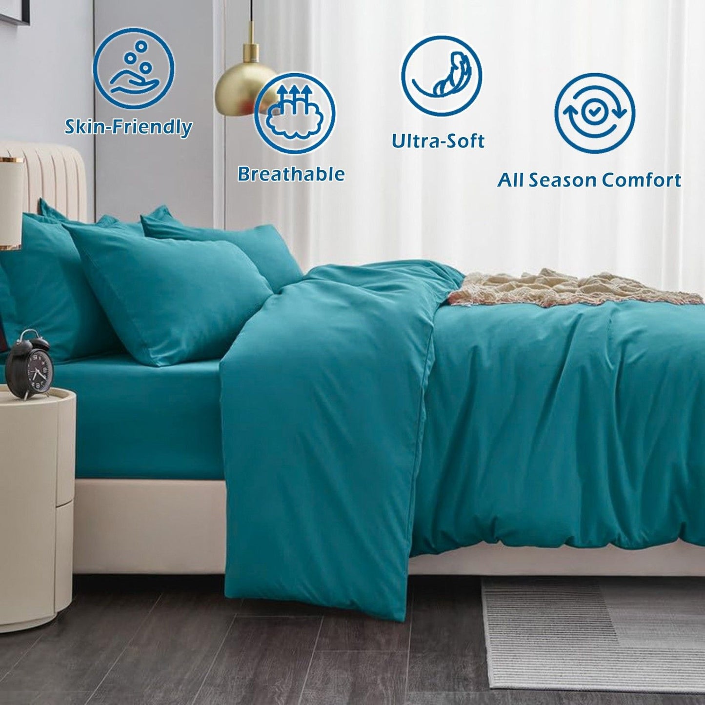 3 Piece Hotel Soft Microfiber Quilt Cover Set-2000TC Duvet/Donna Cover Set & Pillowcases -1 Quilt Cover Zipper Closure & 1 x Pillowcases-Breathable Bedding - Wrinkle, Fade, Stain Resistant(Biscay blue,Queen)