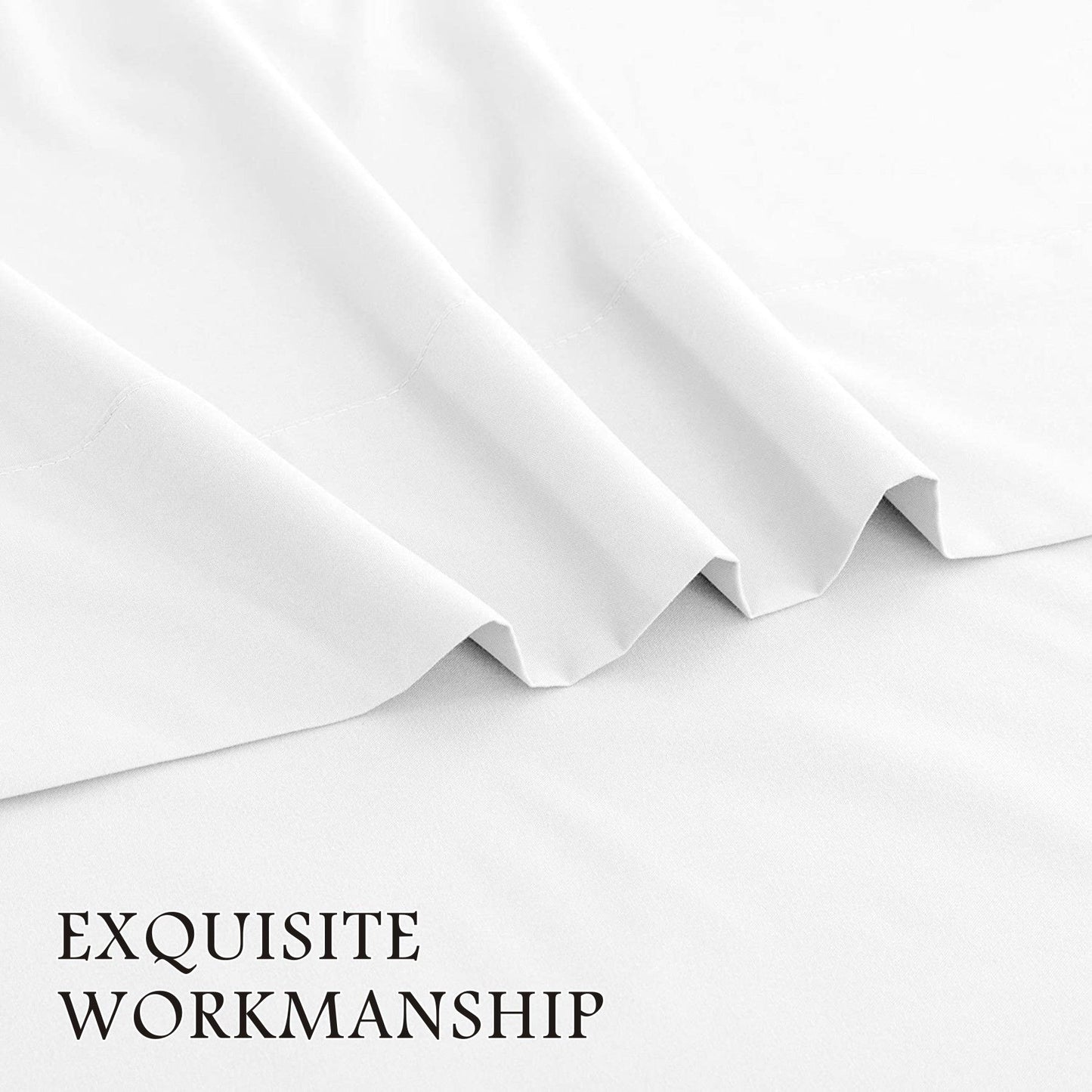 4 Piece Bed Sheet Set- Bedding Sheets & Pillowcases -Breathable Bedding - Wrinkle, Fade, Stain Resistant-Deep Pocket Flat Fitted Bed Sheet Set(White,Queen)