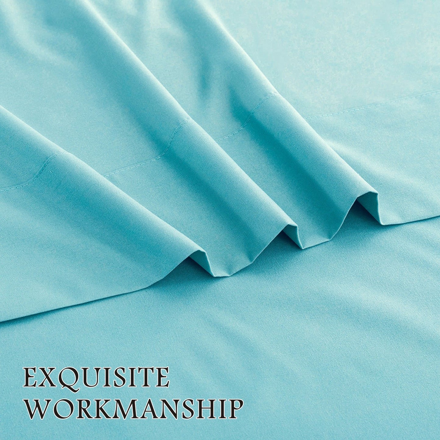 4 Piece Bed Sheet Set- Bedding Sheets & Pillowcases -Breathable Bedding - Wrinkle, Fade, Stain Resistant-Deep Pocket Flat Fitted Bed Sheet Set(Ice Blue,Queen)