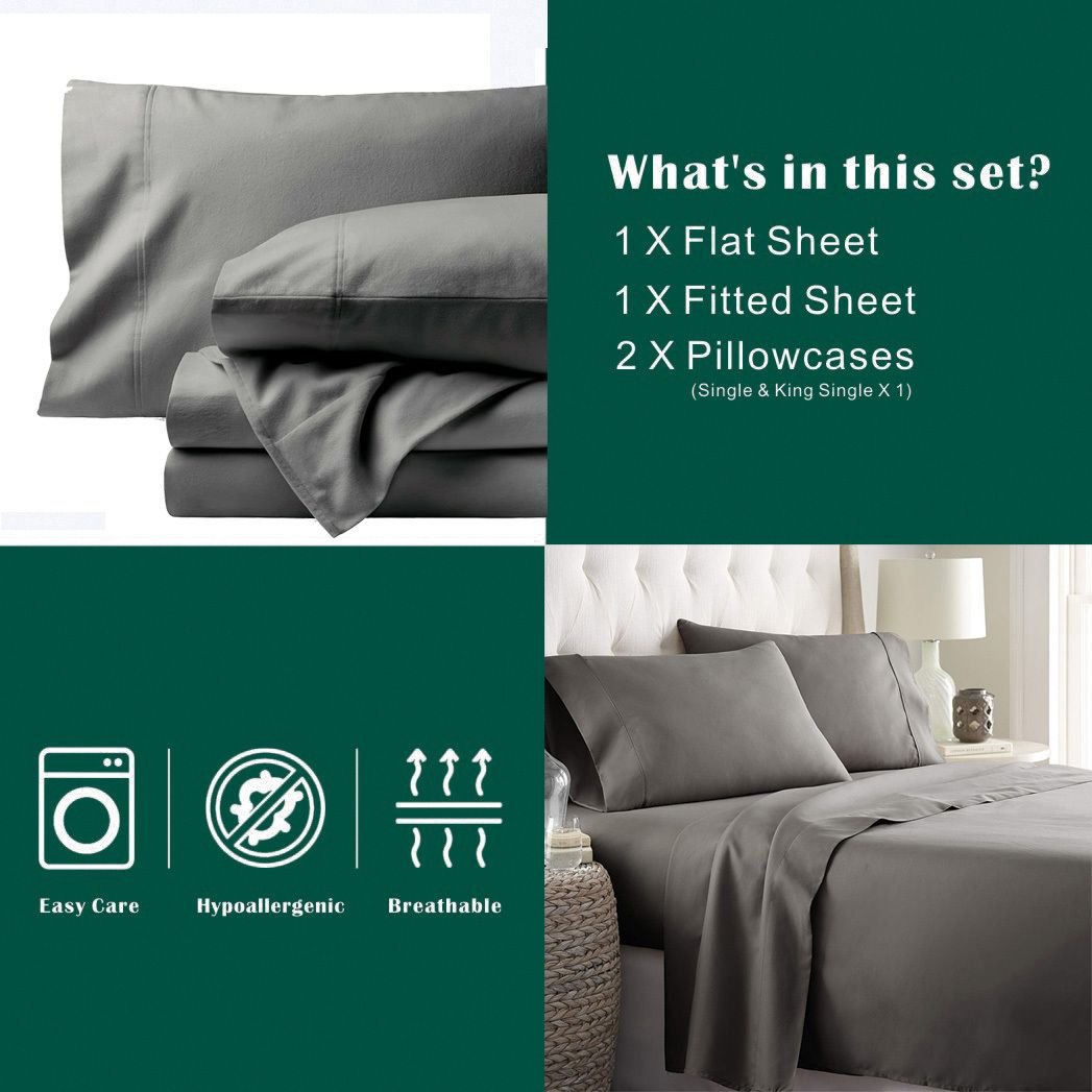 4 Piece Bed Sheet Set- Bedding Sheets & Pillowcases -Breathable Bedding - Wrinkle, Fade, Stain Resistant-Deep Pocket Flat Fitted Bed Sheet Set(Grey,Queen)