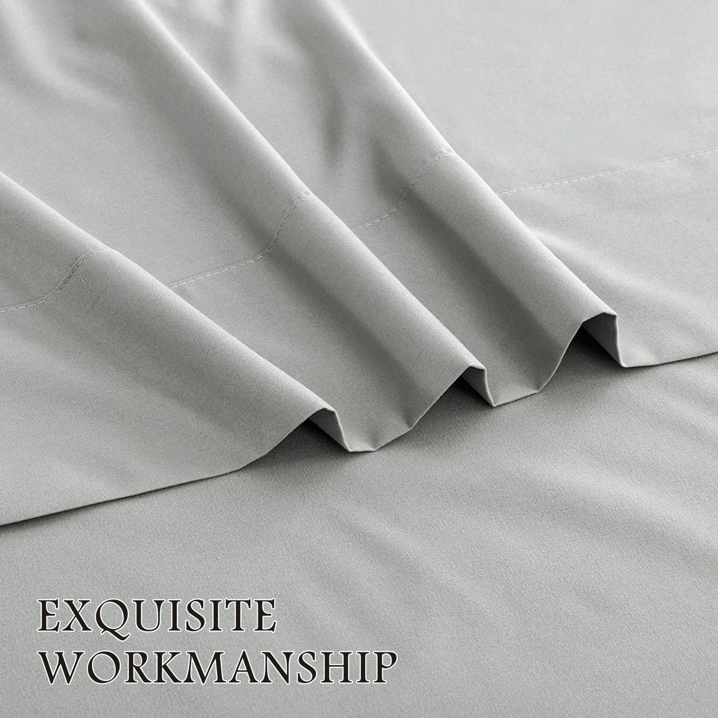 4 Piece Bed Sheet Set- Bedding Sheets & Pillowcases -Breathable Bedding - Wrinkle, Fade, Stain Resistant-Deep Pocket Flat Fitted Bed Sheet Set(Silver-gray,Queen)