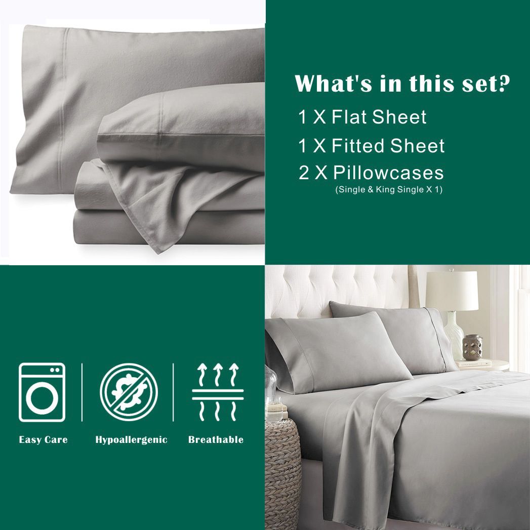4 Piece Bed Sheet Set- Bedding Sheets & Pillowcases -Breathable Bedding - Wrinkle, Fade, Stain Resistant-Deep Pocket Flat Fitted Bed Sheet Set(Silver-gray,Queen)