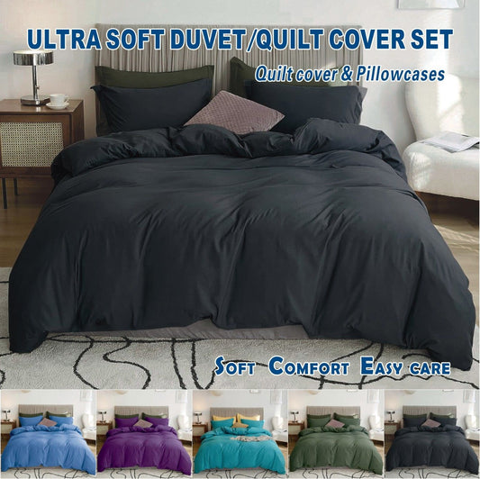 2 Piece Hotel Soft Microfiber Quilt Cover Set-2000TC Duvet/Donna Cover Set & Pillowcases -1 Quilt Cover Zipper Closure & 1 x Pillowcases-Breathable Bedding - Wrinkle, Fade, Stain Resistant(Black,Single)