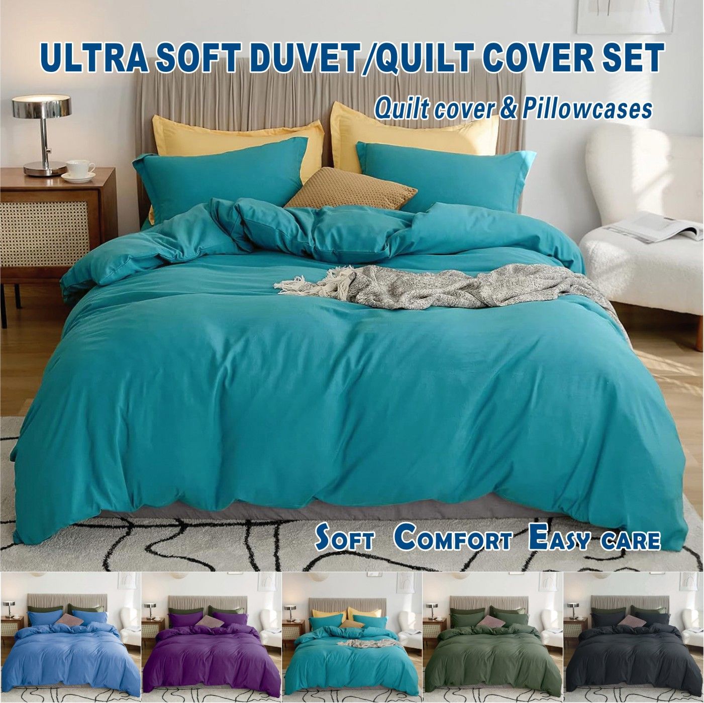 2 Piece Hotel Soft Microfiber Quilt Cover Set-2000TC Duvet/Donna Cover Set & Pillowcases -1 Quilt Cover Zipper Closure & 1 x Pillowcases-Breathable Bedding - Wrinkle, Fade, Stain Resistant(Biscay blue,Single)