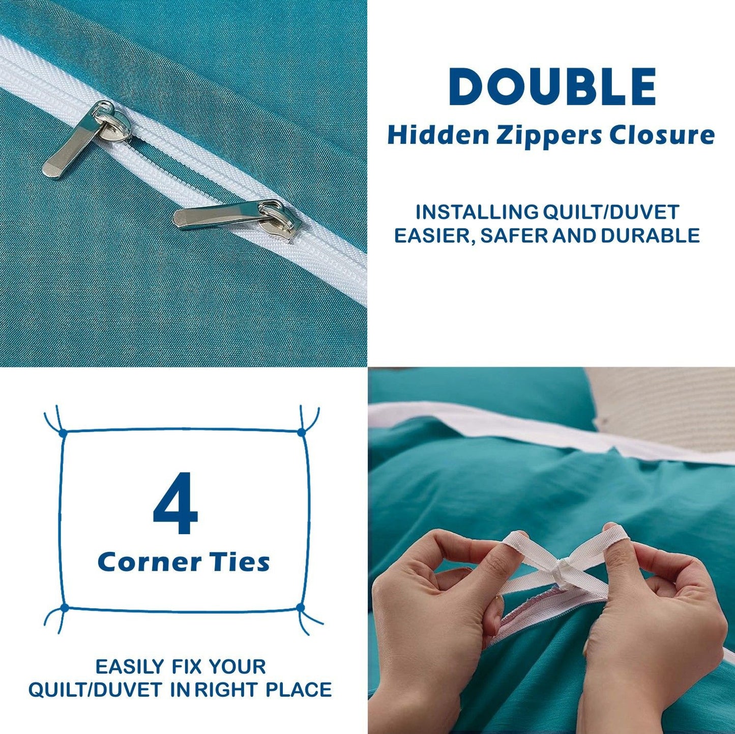2 Piece Hotel Soft Microfiber Quilt Cover Set-2000TC Duvet/Donna Cover Set & Pillowcases -1 Quilt Cover Zipper Closure & 1 x Pillowcases-Breathable Bedding - Wrinkle, Fade, Stain Resistant(Biscay blue,Single)