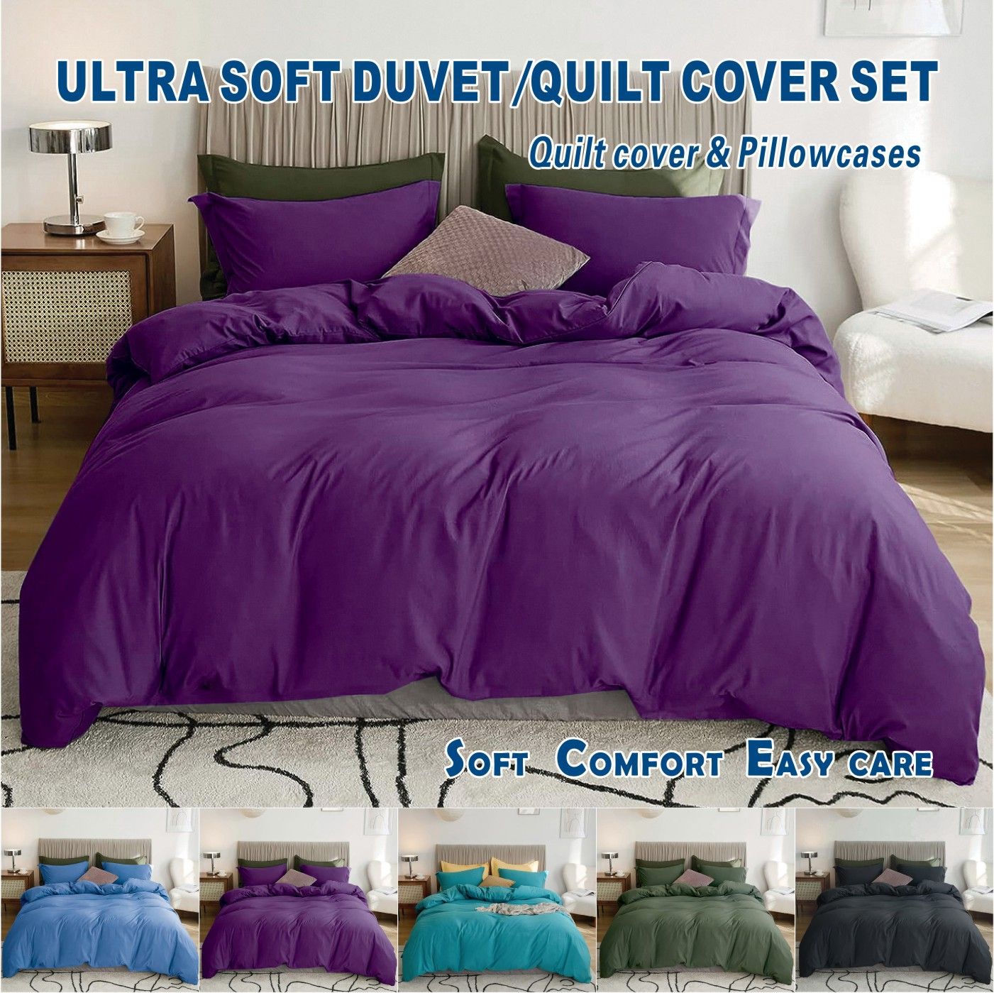 2 Piece Hotel Soft Microfiber Quilt Cover Set-2000TC Duvet/Donna Cover Set & Pillowcases -1 Quilt Cover Zipper Closure & 1 x Pillowcases-Breathable Bedding - Wrinkle, Fade, Stain Resistant(Purple,Single)