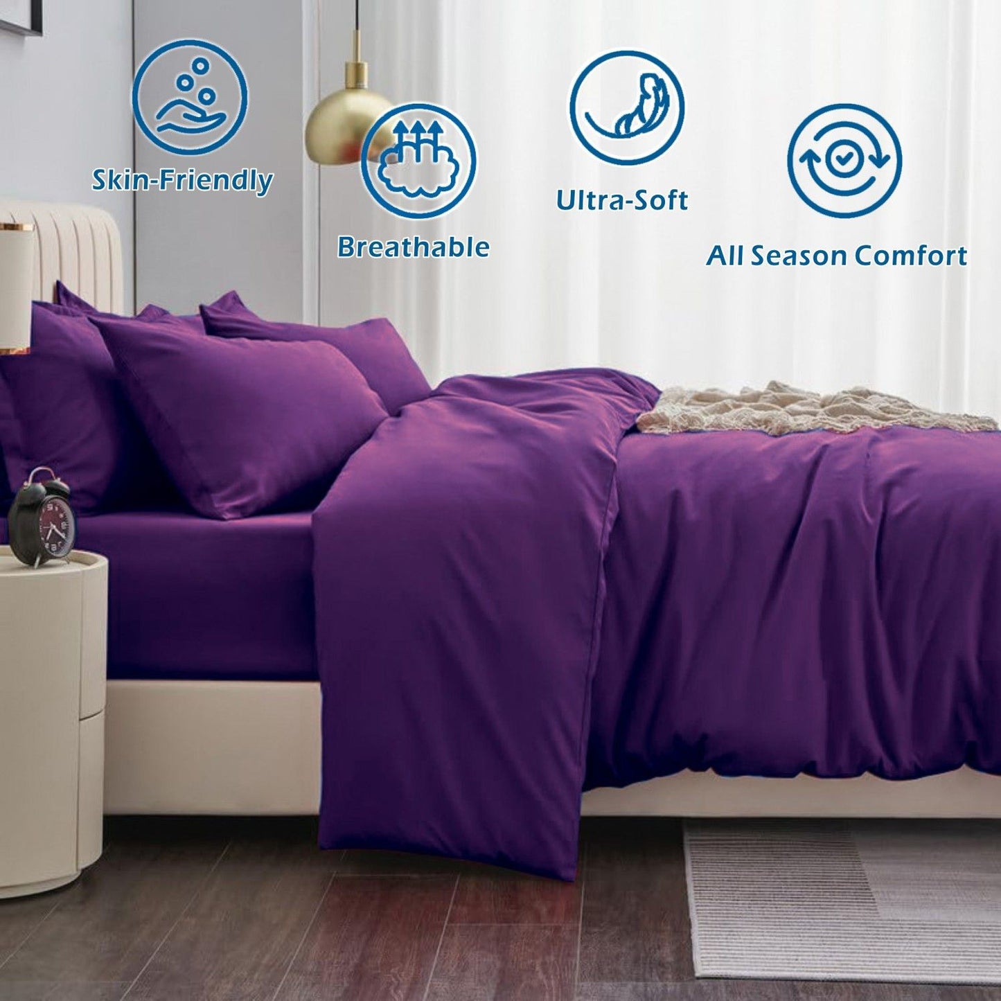 2 Piece Hotel Soft Microfiber Quilt Cover Set-2000TC Duvet/Donna Cover Set & Pillowcases -1 Quilt Cover Zipper Closure & 1 x Pillowcases-Breathable Bedding - Wrinkle, Fade, Stain Resistant(Purple,Single)