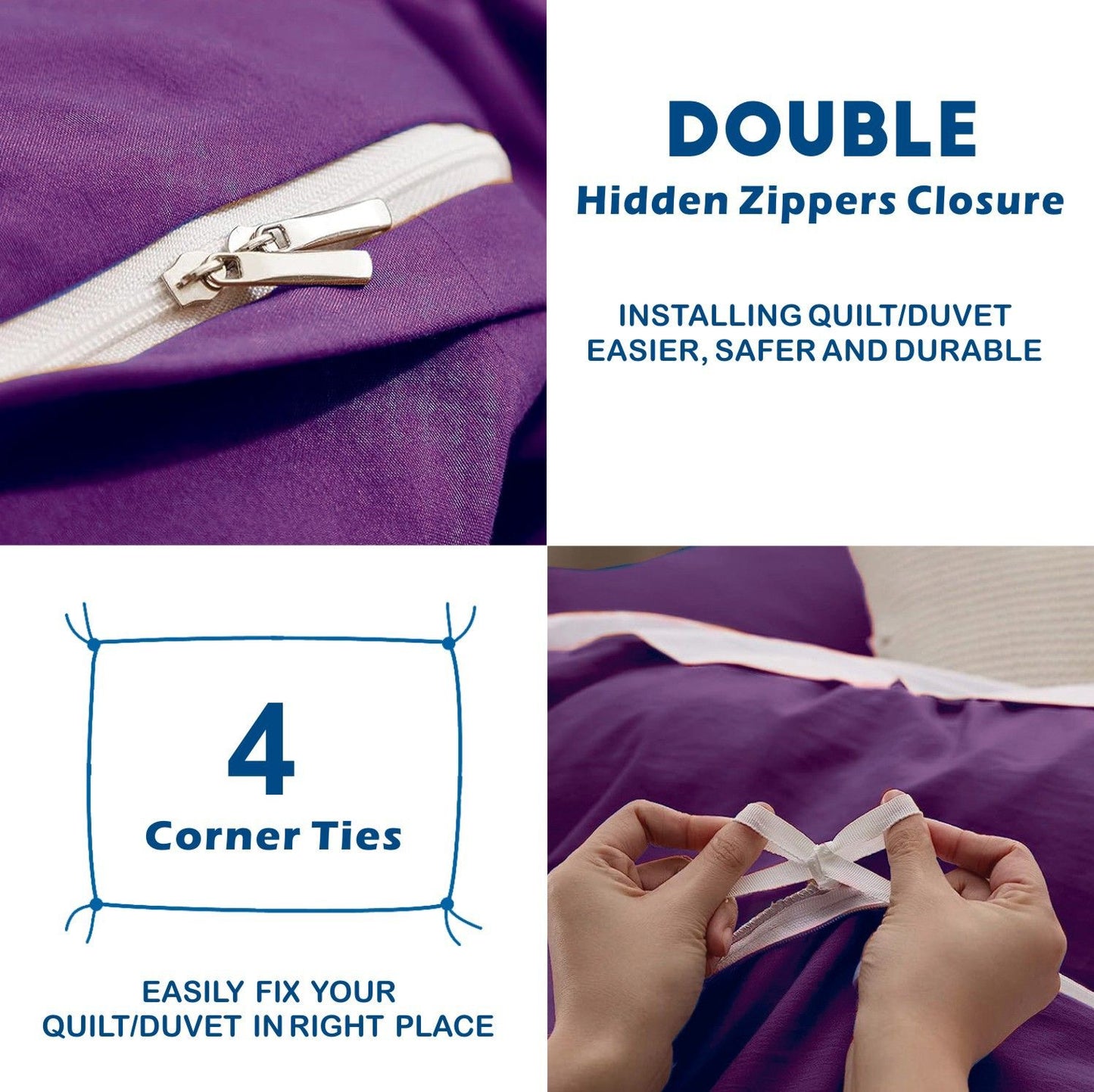 2 Piece Hotel Soft Microfiber Quilt Cover Set-2000TC Duvet/Donna Cover Set & Pillowcases -1 Quilt Cover Zipper Closure & 1 x Pillowcases-Breathable Bedding - Wrinkle, Fade, Stain Resistant(Purple,Single)