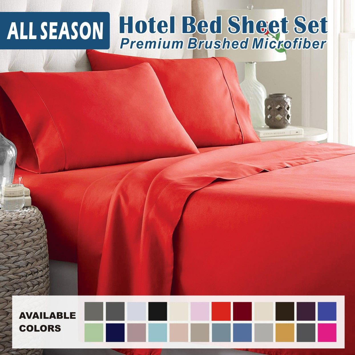 3 Piece Bed Sheet Set- Bedding Sheets & Pillowcases -Breathable Bedding - Wrinkle, Fade, Stain Resistant-Deep Pocket Flat Fitted Bed Sheet Set(Red,Single)