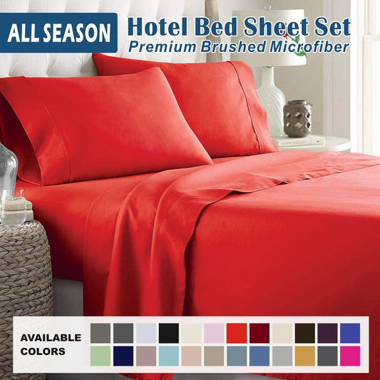 3 Piece Bed Sheet Set- Bedding Sheets & Pillowcases -Breathable Bedding - Wrinkle, Fade, Stain Resistant-Deep Pocket Flat Fitted Bed Sheet Set(Red,Single)