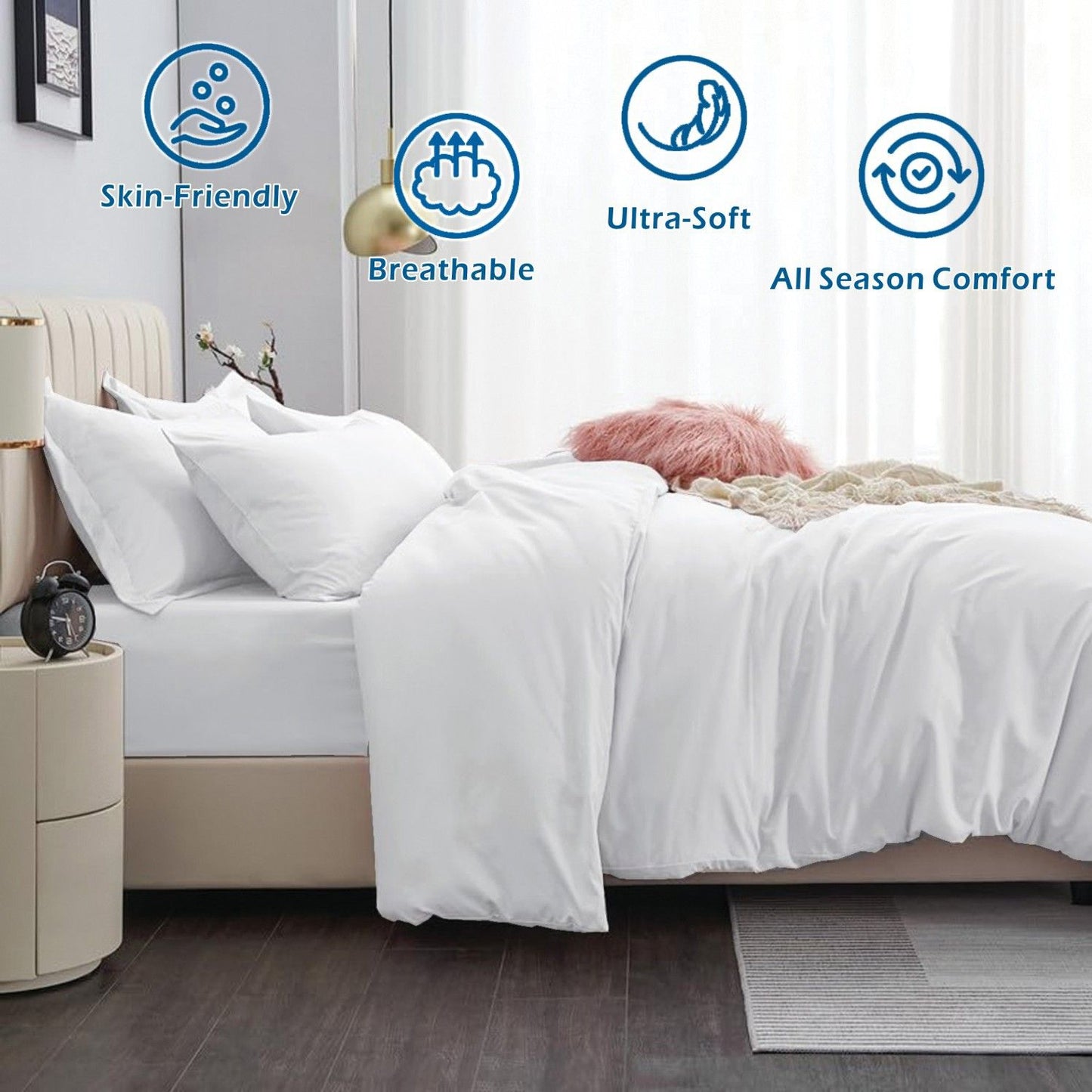 3 Piece Hotel Soft Microfiber Quilt Cover Set-2000TC Duvet/Donna Cover Set & Pillowcases -1 Quilt Cover Zipper Closure & 1 x Pillowcases-Breathable Bedding - Wrinkle, Fade, Stain Resistant(White,Super King)