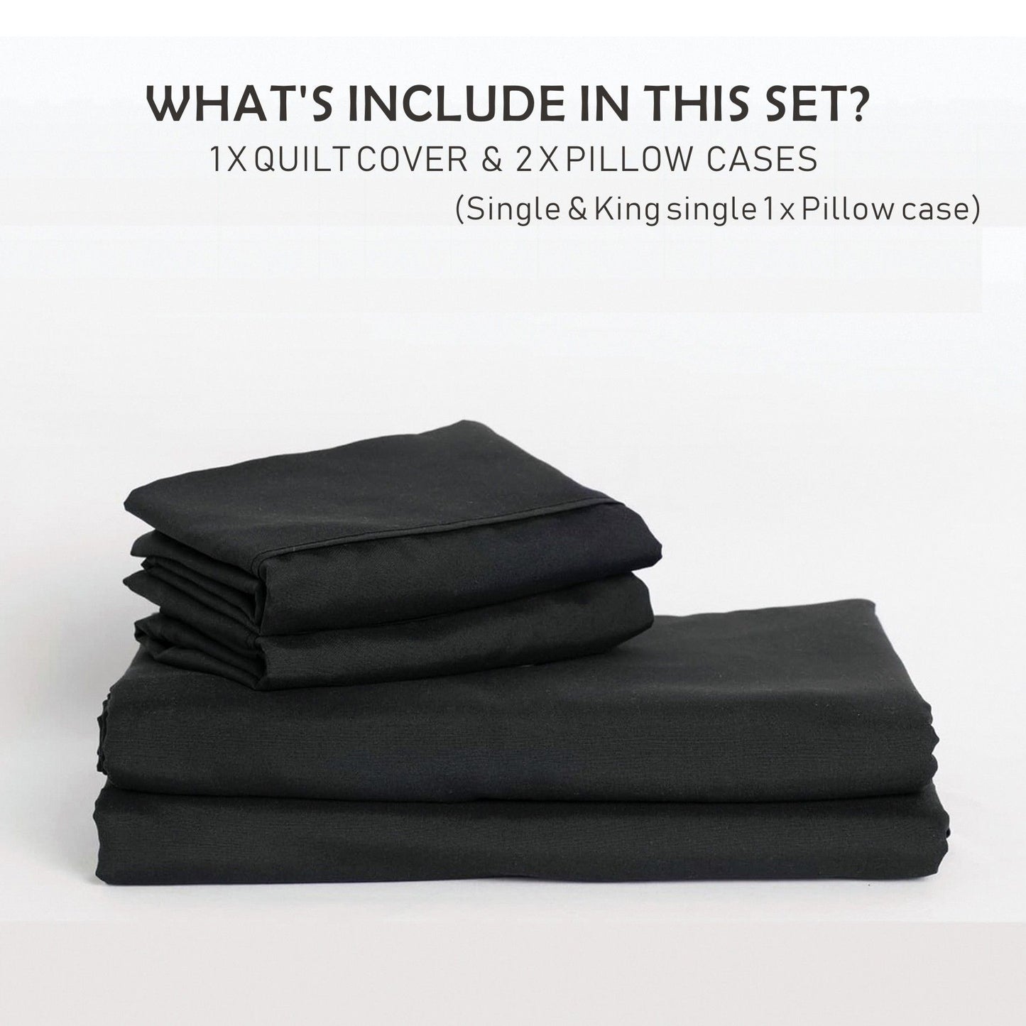 3 Piece Hotel Soft Microfiber Quilt Cover Set-2000TC Duvet/Donna Cover Set & Pillowcases -1 Quilt Cover Zipper Closure & 1 x Pillowcases-Breathable Bedding - Wrinkle, Fade, Stain Resistant(Black,Super King)