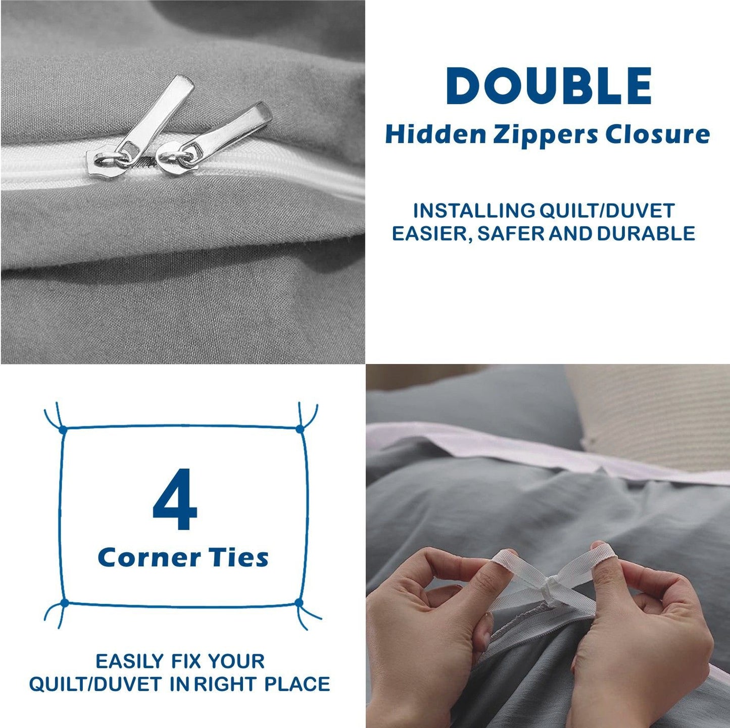 3 Piece Hotel Soft Microfiber Quilt Cover Set-2000TC Duvet/Donna Cover Set & Pillowcases -1 Quilt Cover Zipper Closure & 1 x Pillowcases-Breathable Bedding - Wrinkle, Fade, Stain Resistant(Grey,Super King)