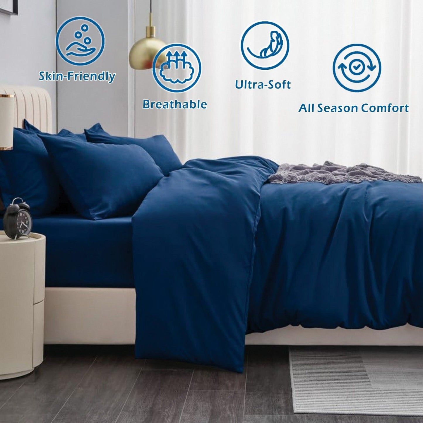 3 Piece Hotel Soft Microfiber Quilt Cover Set-2000TC Duvet/Donna Cover Set & Pillowcases -1 Quilt Cover Zipper Closure & 1 x Pillowcases-Breathable Bedding - Wrinkle, Fade, Stain Resistant(Navy,Super King)