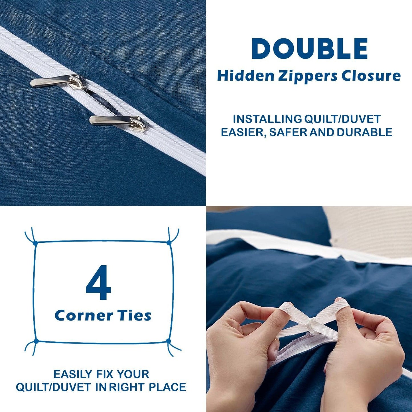 3 Piece Hotel Soft Microfiber Quilt Cover Set-2000TC Duvet/Donna Cover Set & Pillowcases -1 Quilt Cover Zipper Closure & 1 x Pillowcases-Breathable Bedding - Wrinkle, Fade, Stain Resistant(Navy,Super King)