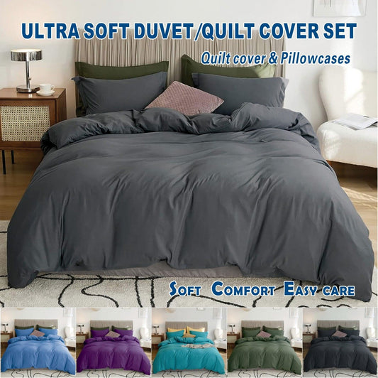 3 Piece Hotel Soft Microfiber Quilt Cover Set-2000TC Duvet/Donna Cover Set & Pillowcases -1 Quilt Cover Zipper Closure & 1 x Pillowcases-Breathable Bedding - Wrinkle, Fade, Stain Resistant(Dark gray,Super King)