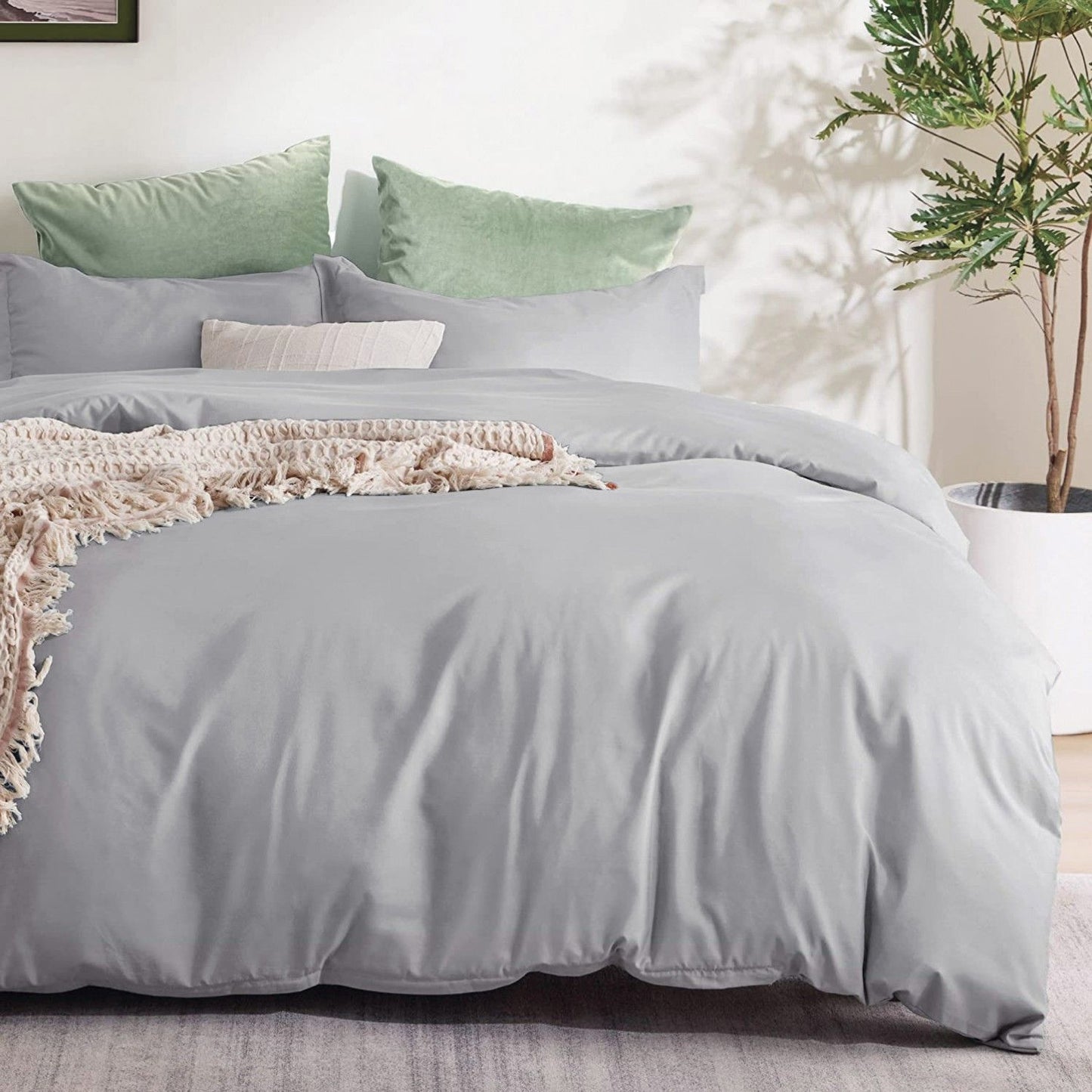 3 Piece Hotel Soft Microfiber Quilt Cover Set-2000TC Duvet/Donna Cover Set & Pillowcases -1 Quilt Cover Zipper Closure & 1 x Pillowcases-Breathable Bedding - Wrinkle, Fade, Stain Resistant(Silver-gray,Super King)