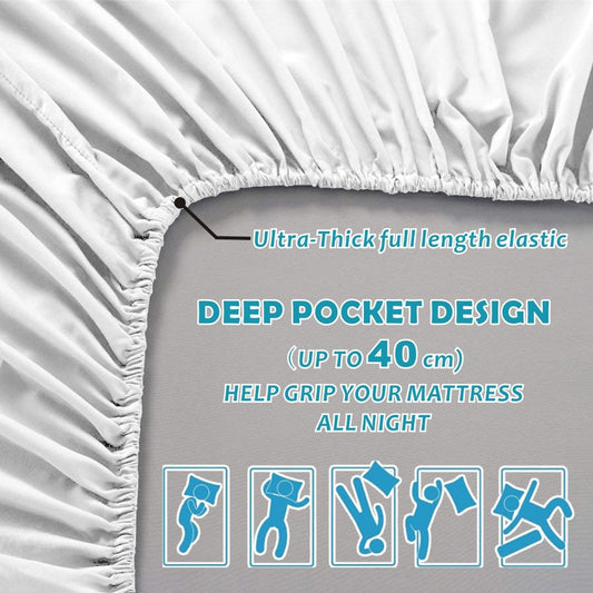 4 Piece Bed Sheet Set- Bedding Sheets & Pillowcases -Breathable Bedding - Wrinkle, Fade, Stain Resistant-Deep Pocket Flat Fitted Bed Sheet Set(White,Super King)