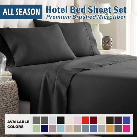 4 Piece Bed Sheet Set- Bedding Sheets & Pillowcases -Breathable Bedding - Wrinkle, Fade, Stain Resistant-Deep Pocket Flat Fitted Bed Sheet Set(Black,Super King)