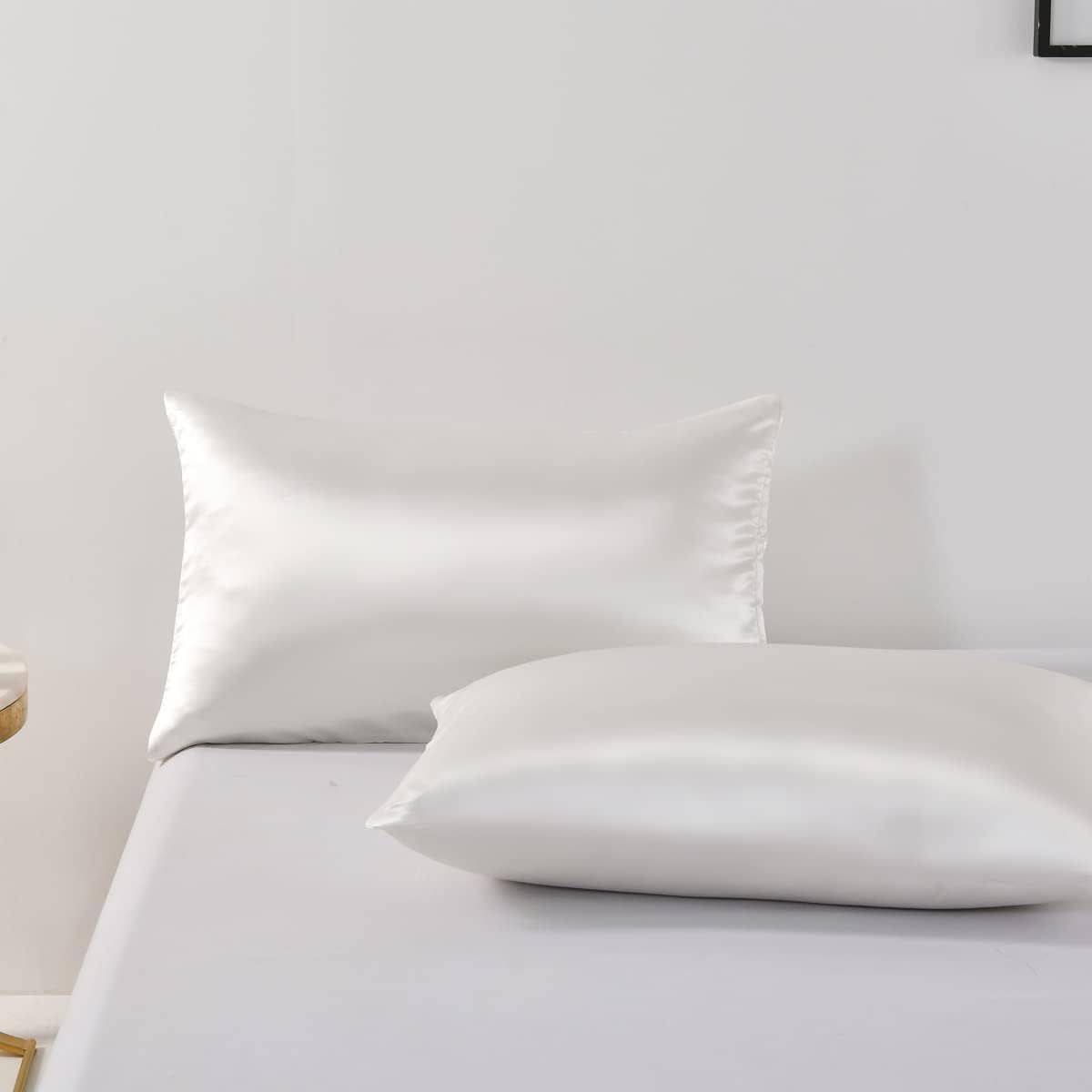 Satin Quilt cover Set Hotel 3 Pieces Quilt cover with Pillowcase, Art Silk Bedding Set-Luxury Soft Silky pillowcase for Hair and Skin, Similar to Silk Duvet/Donna Cover Set- 3 Pieces(King,White)