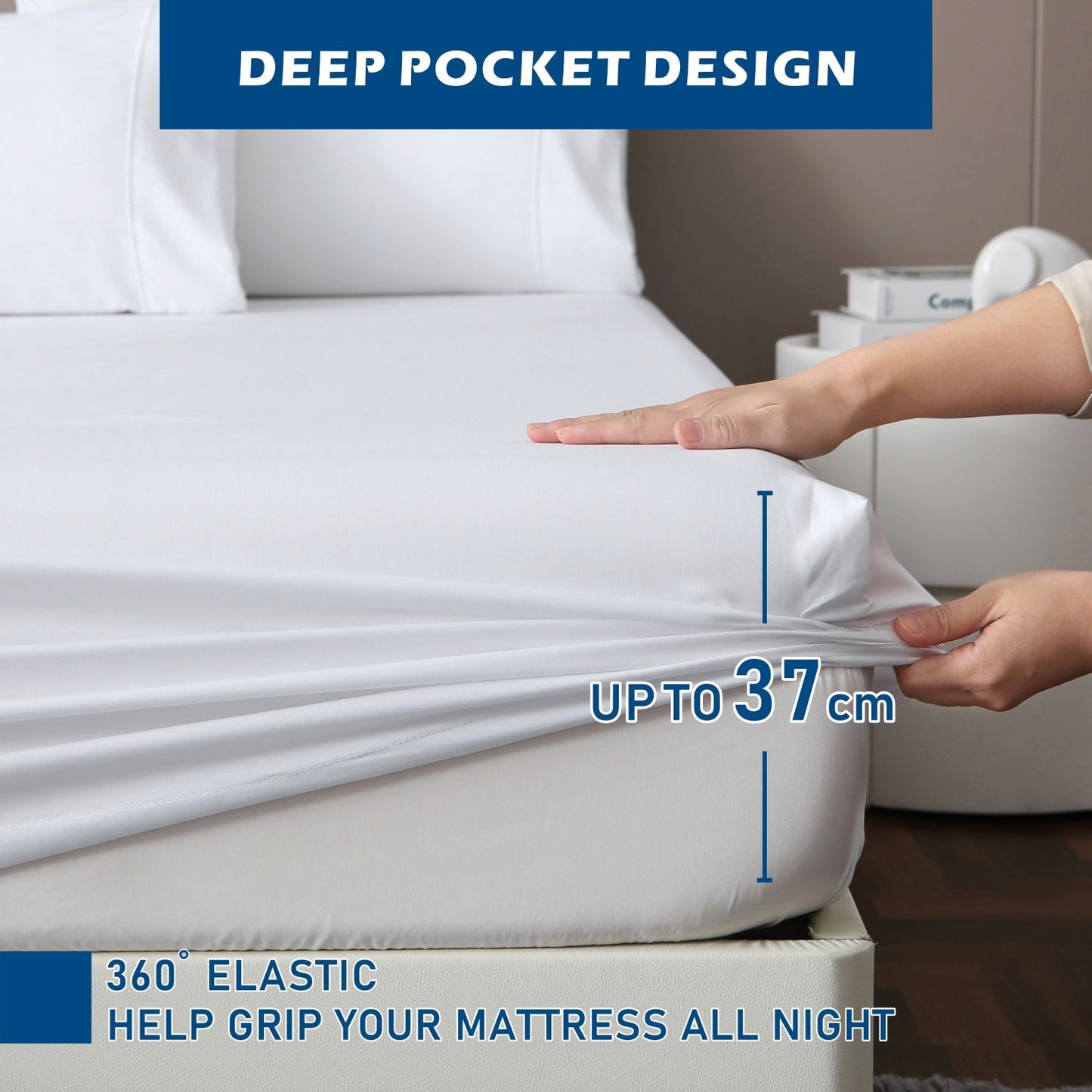 4 Piece Hotel Bamboo Cooling Sheet Set -Ultra Soft 2000TC Breathable Bed Sheets Set with 37 Centimetre Deep Pocket-Cooling Sheets for Hot Sleepers(White,Double)