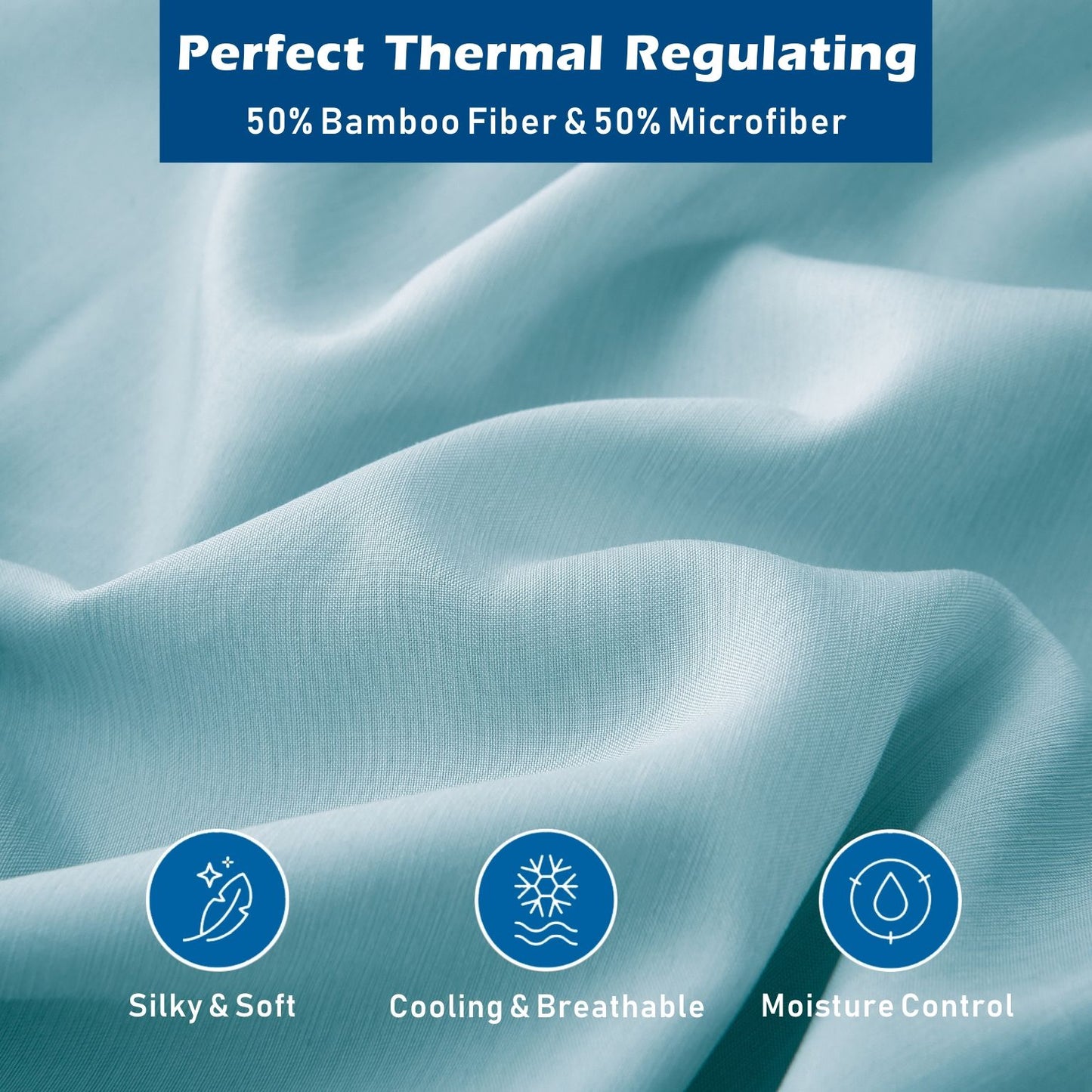 4 Piece Hotel Bamboo Cooling Sheet Set -Ultra Soft 2000TC Breathable Bed Sheets Set with 37 Centimetre Deep Pocket-Cooling Sheets for Hot Sleepers(Sky Blue,Double)