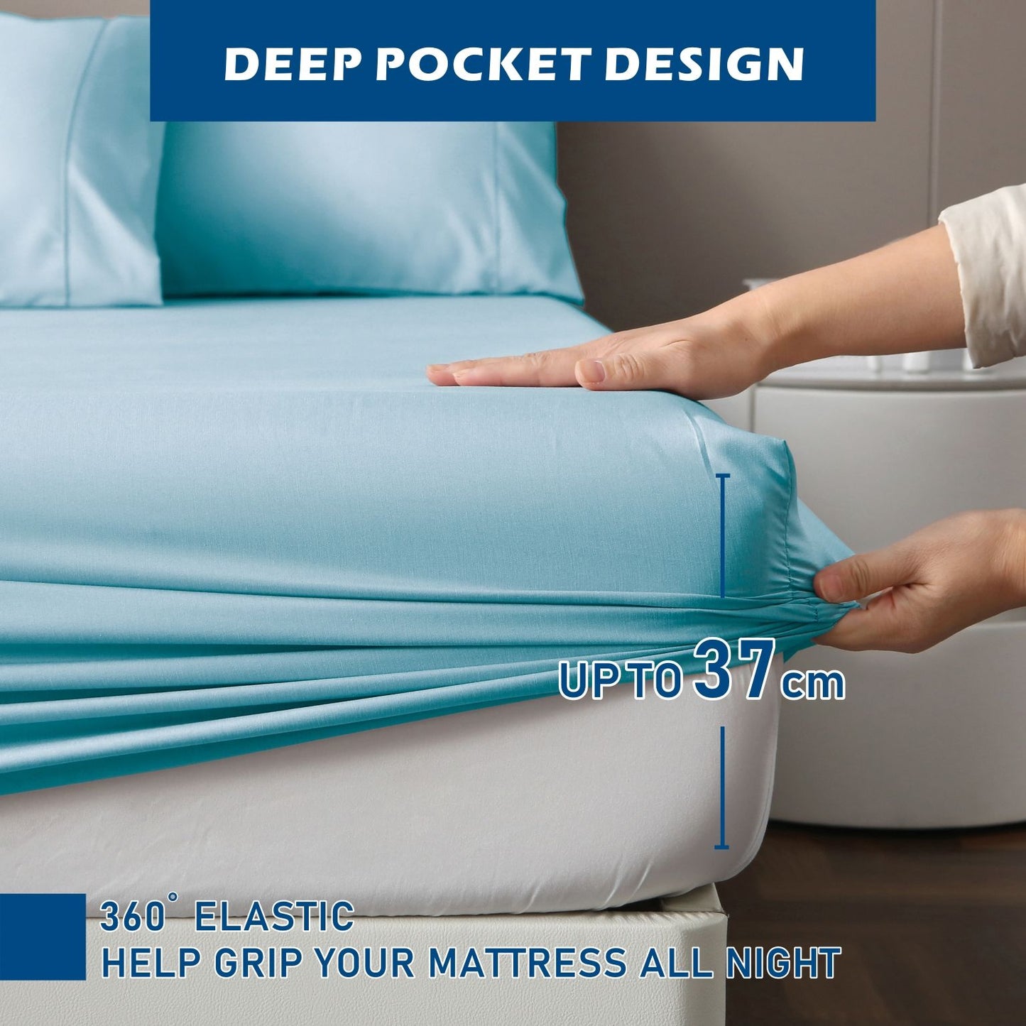 4 Piece Hotel Bamboo Cooling Sheet Set -Ultra Soft 2000TC Breathable Bed Sheets Set with 37 Centimetre Deep Pocket-Cooling Sheets for Hot Sleepers(Sky Blue,Double)