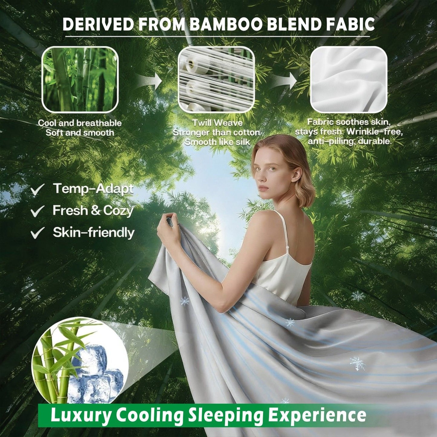 4 Piece Hotel Bamboo Cooling Sheet Set -Ultra Soft 2000TC Breathable Bed Sheets Set with 37 Centimetre Deep Pocket-Cooling Sheets for Hot Sleepers(Silver-gray,Double)