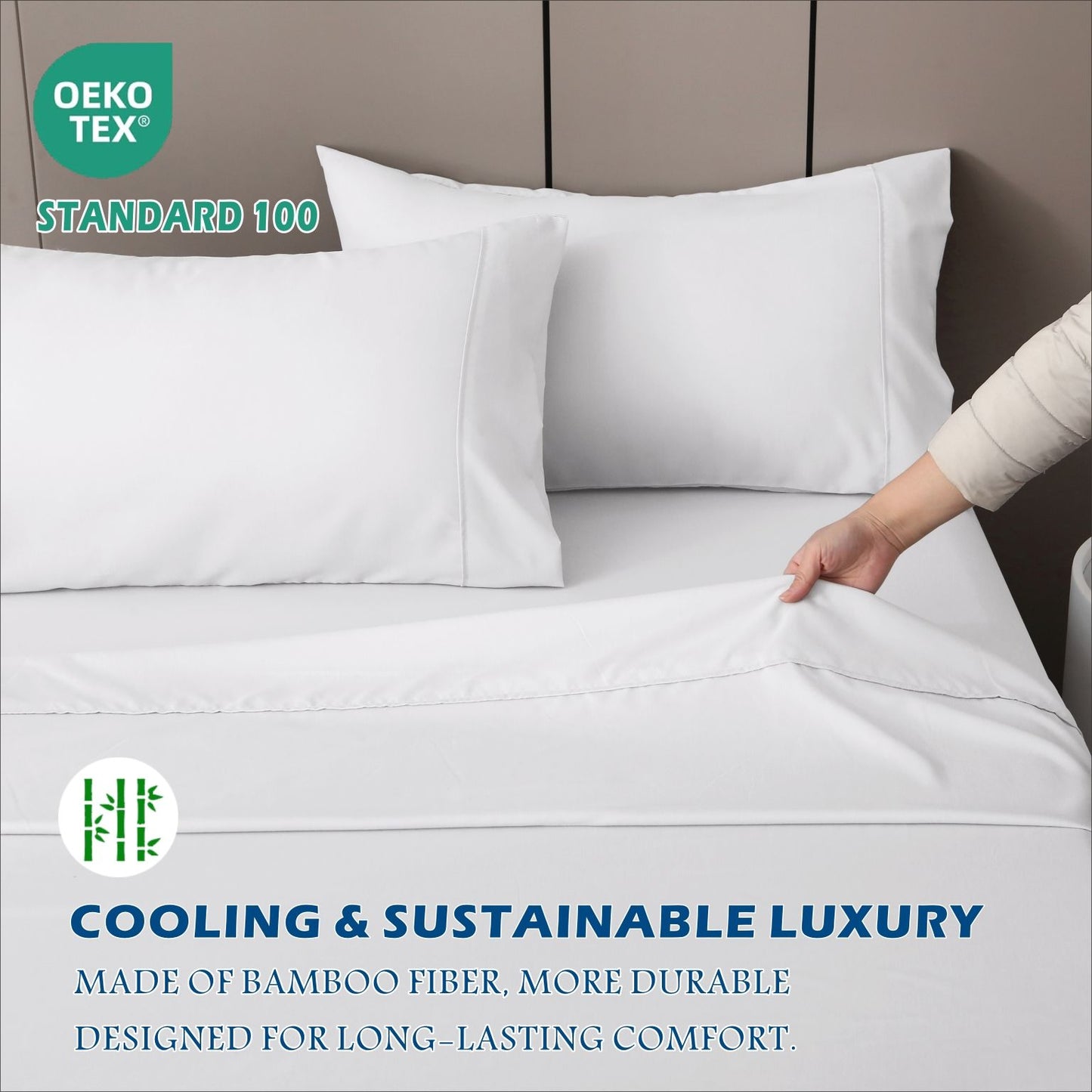 4 Piece Hotel Bamboo Cooling Sheet Set -Ultra Soft 2000TC Breathable Bed Sheets Set with 37 Centimetre Deep Pocket-Cooling Sheets for Hot Sleepers(White,King)