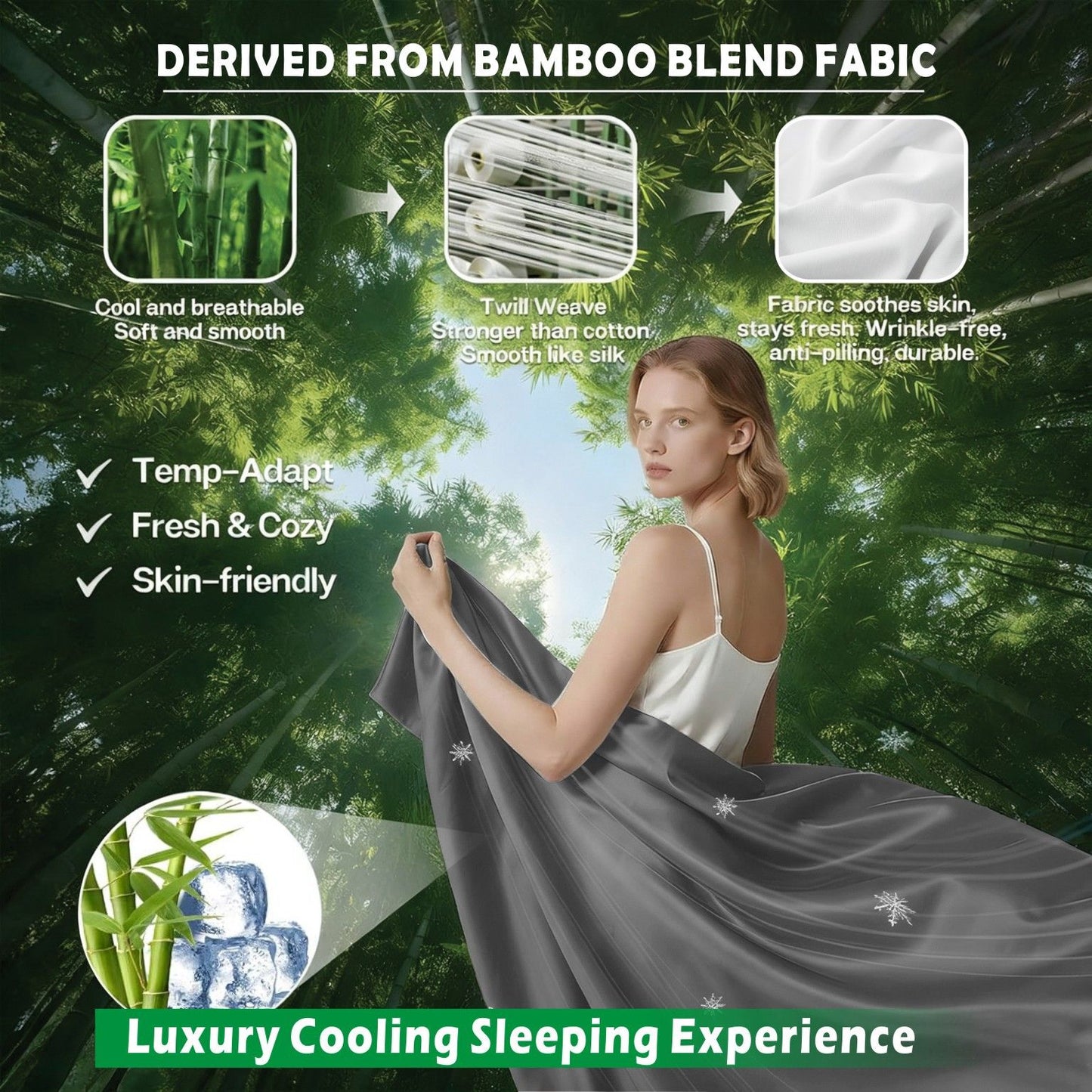 4 Piece Hotel Bamboo Cooling Sheet Set -Ultra Soft 2000TC Breathable Bed Sheets Set with 37 Centimetre Deep Pocket-Cooling Sheets for Hot Sleepers(Grey,King)