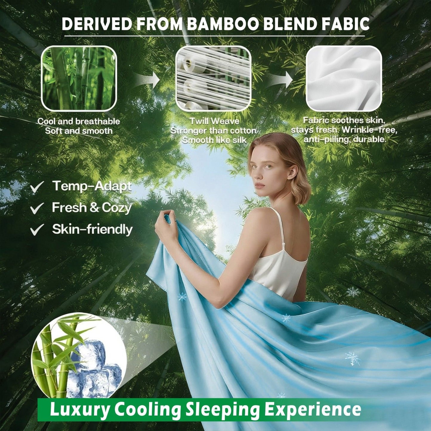 4 Piece Hotel Bamboo Cooling Sheet Set -Ultra Soft 2000TC Breathable Bed Sheets Set with 37 Centimetre Deep Pocket-Cooling Sheets for Hot Sleepers(Sky Blue,King)
