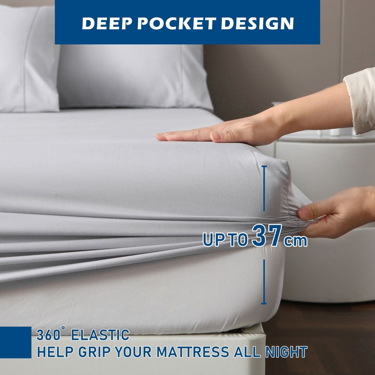 4 Piece Hotel Bamboo Cooling Sheet Set -Ultra Soft 2000TC Breathable Bed Sheets Set with 37 Centimetre Deep Pocket-Cooling Sheets for Hot Sleepers(Silver-gray,King)