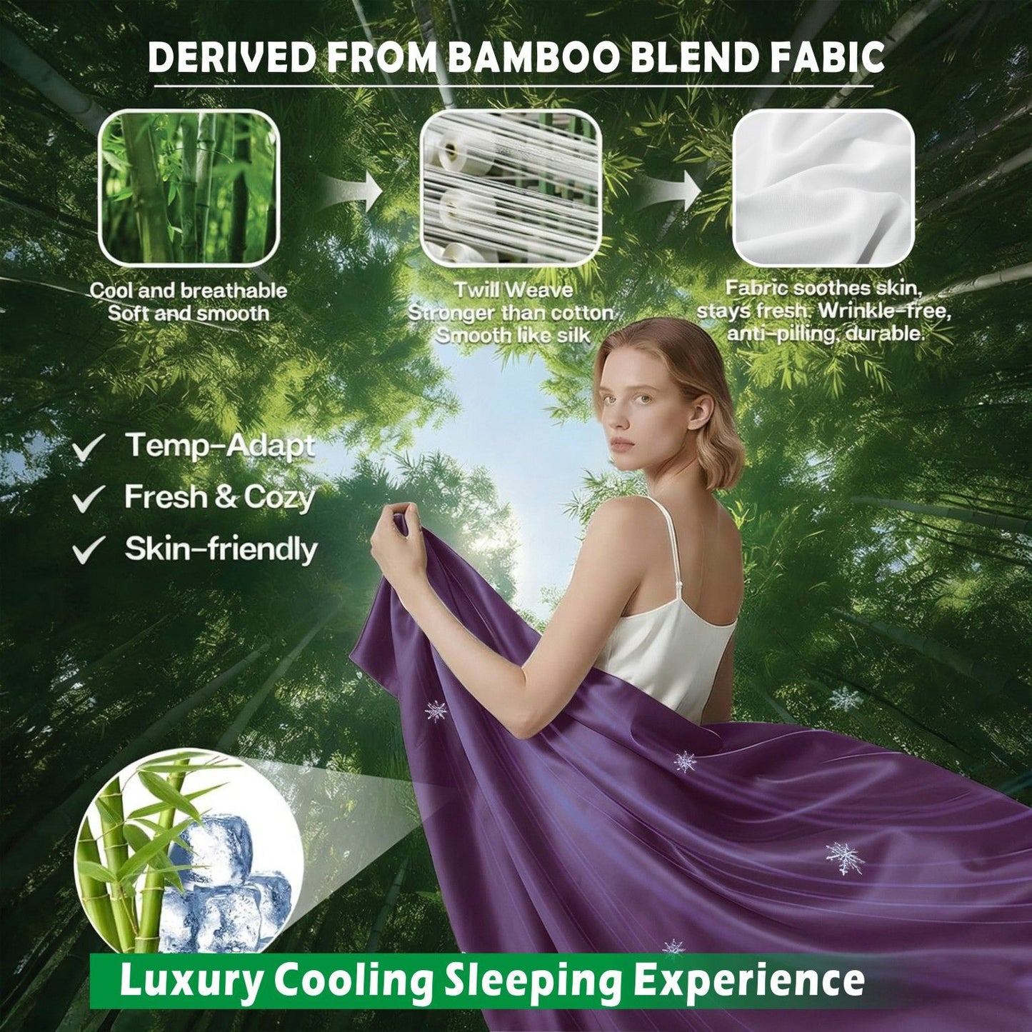 4 Piece Hotel Bamboo Cooling Sheet Set -Ultra Soft 2000TC Breathable Bed Sheets Set with 37 Centimetre Deep Pocket-Cooling Sheets for Hot Sleepers(Purple,King)